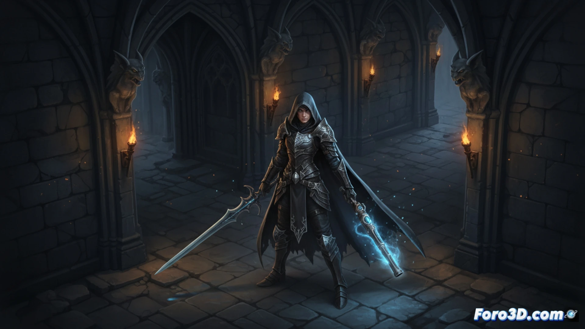 Captura de pantalla del videojuego Hunt the Night mostrando a la protagonista Vesper en un entorno oscuro y gótico, con perspectiva lateral durante el combate.