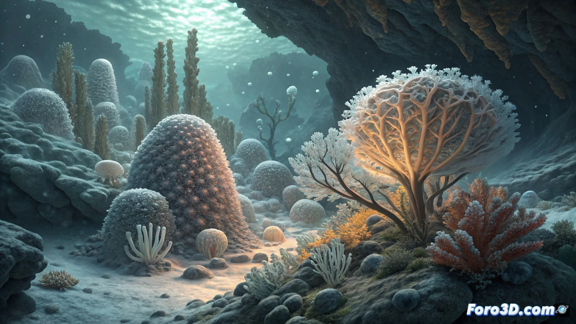 Jardines de esponjas de vidrio, con sus frágiles esqueletos brillantes, cubren una montaña submarina en la oscuridad del Ártico profundo.