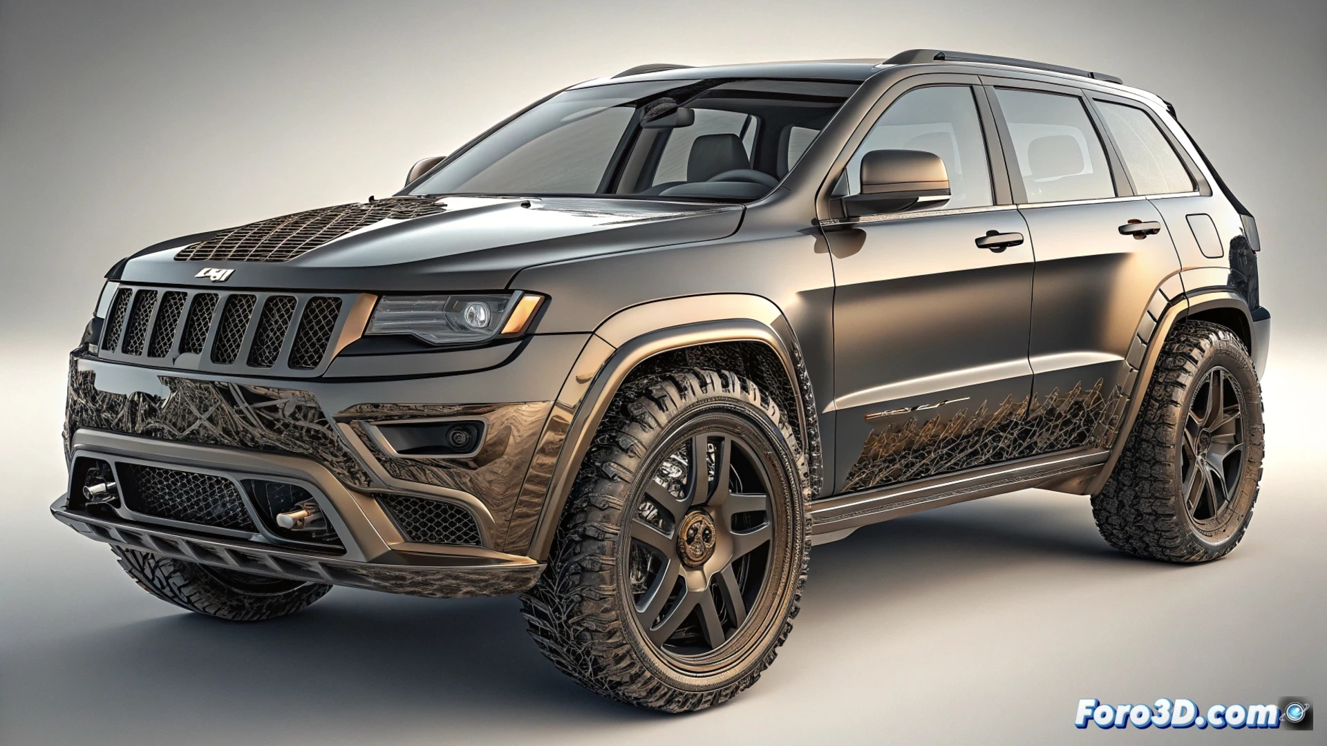 Un Jeep Grand Cherokee 2026, robusto y moderno, con el capó abierto mostrando el nuevo motor Hurricane 4 Turbo brillante, en un entorno natural.