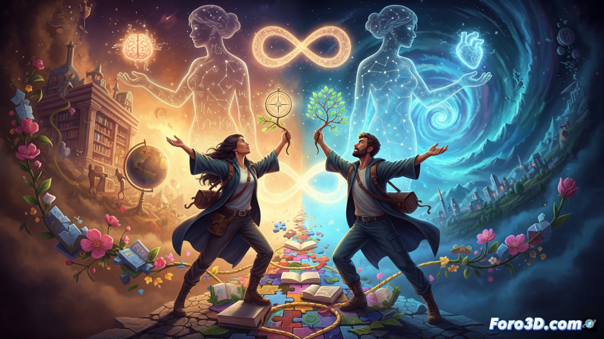 Pareja escalando juntos una montaña, simbolizando el crecimiento mutuo a través de retos compartidos que fortalecen su vínculo.