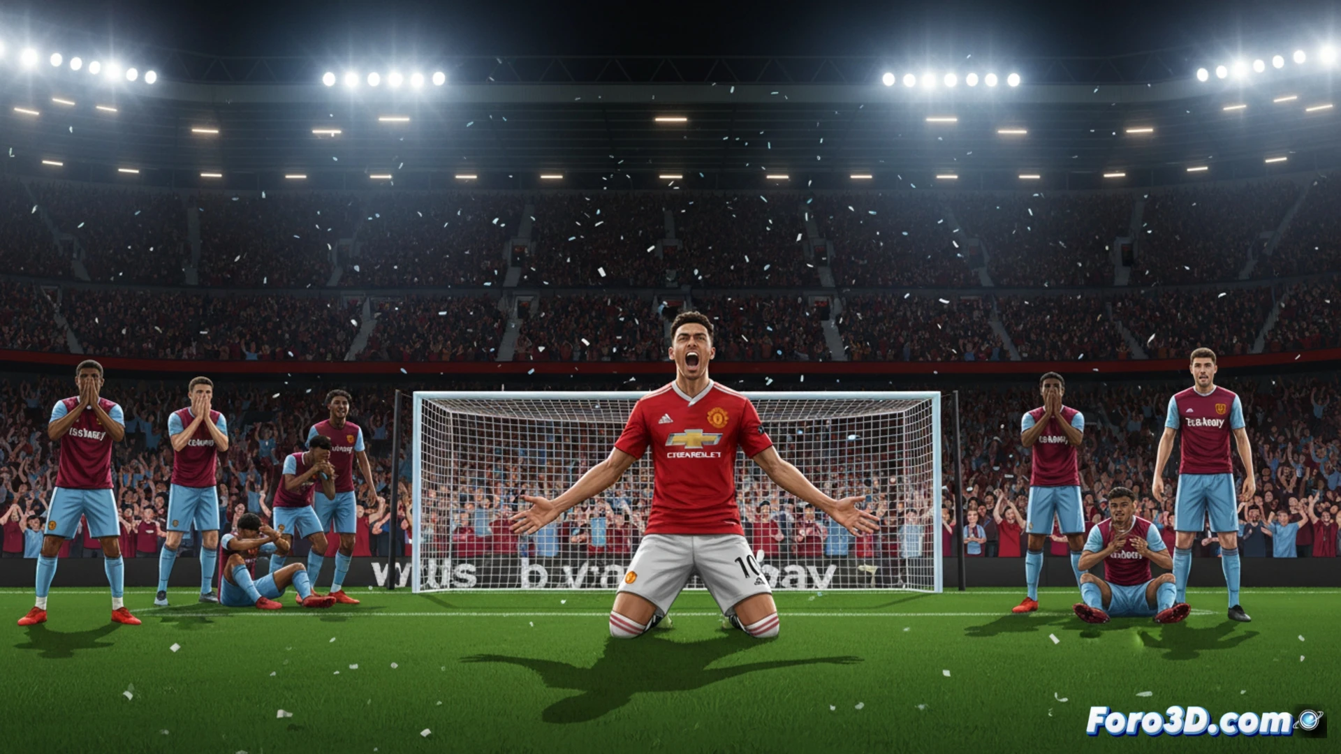 Fotografía de acción del partido de Premier League entre West Ham United y Manchester United, mostrando a Scott McTominay celebrando su gol de empate en el tiempo añadido.