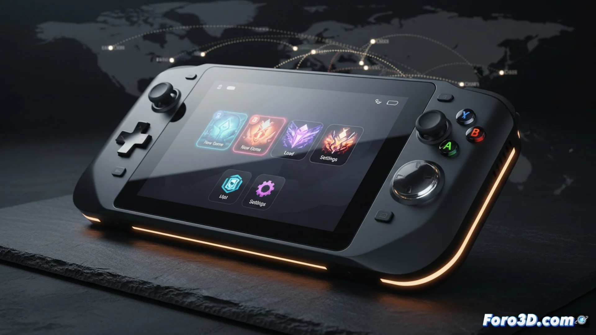 Fotografía de la consola portátil MSI Claw A8, mostrando su diseño frontal con pantalla y controles integrados, sobre un fondo neutro.