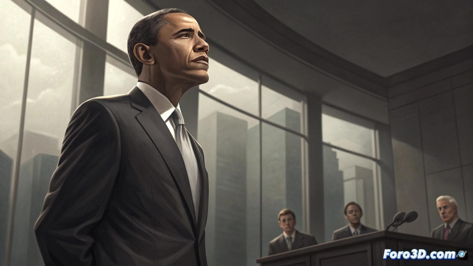 Ex presidente Obama hablando en un podcast, con gráficos de galaxias de fondo, ilustrando su reflexión científica sobre la posibilidad de vida en el cosmos.