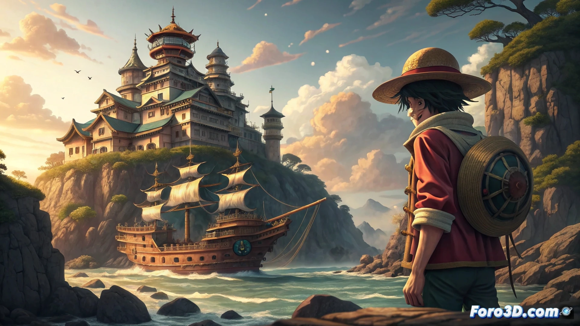 Un cine lleno de fans de One Piece, con los sombreros de paja alzados, viendo emocionados el estreno exclusivo en la gran pantalla.