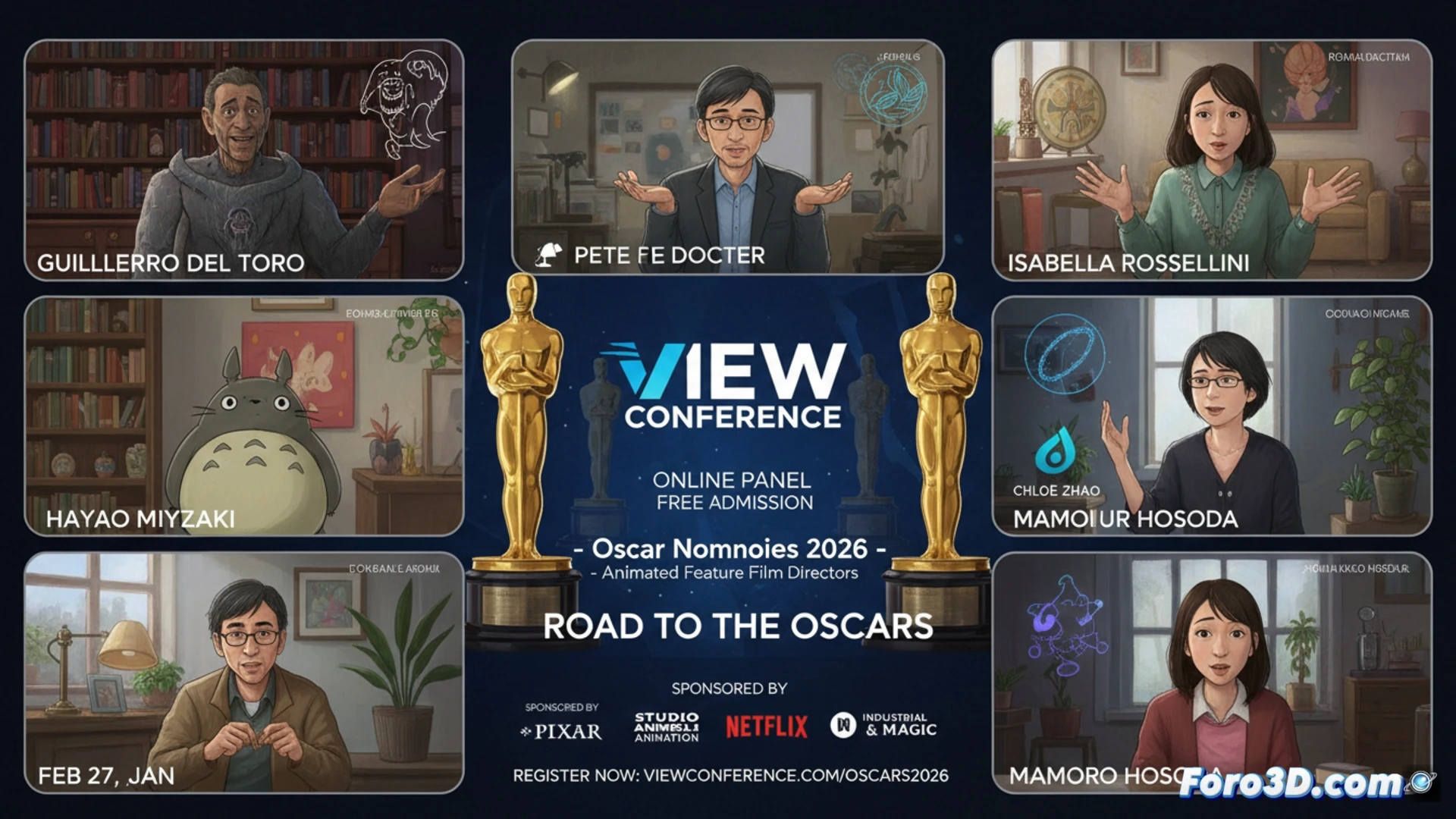 Panel virtual con directores nominados al Oscar 2026, compartiendo sus visiones creativas en una charla online abierta al público.