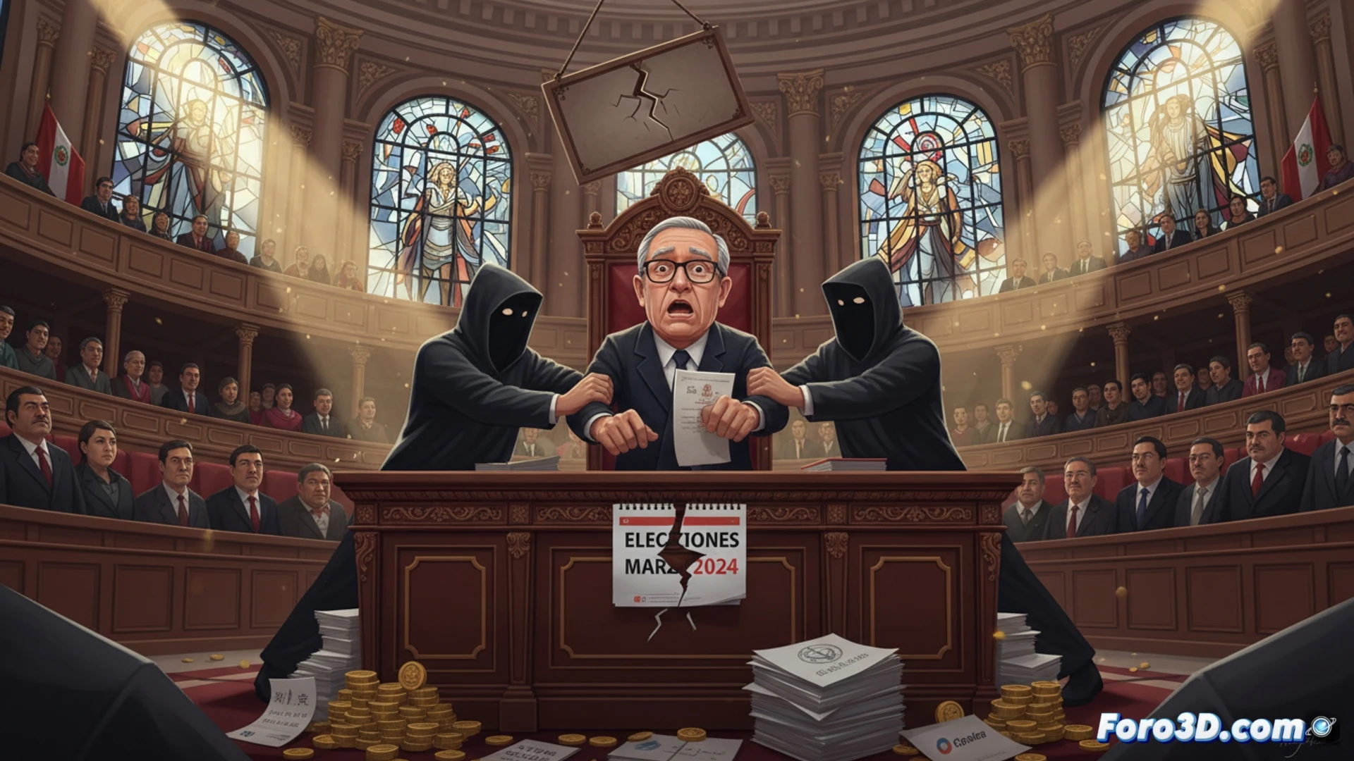 El Congreso peruano en sesión, con votación visible, mientras Jerí observa desde su escaño en un ambiente de tensión política.