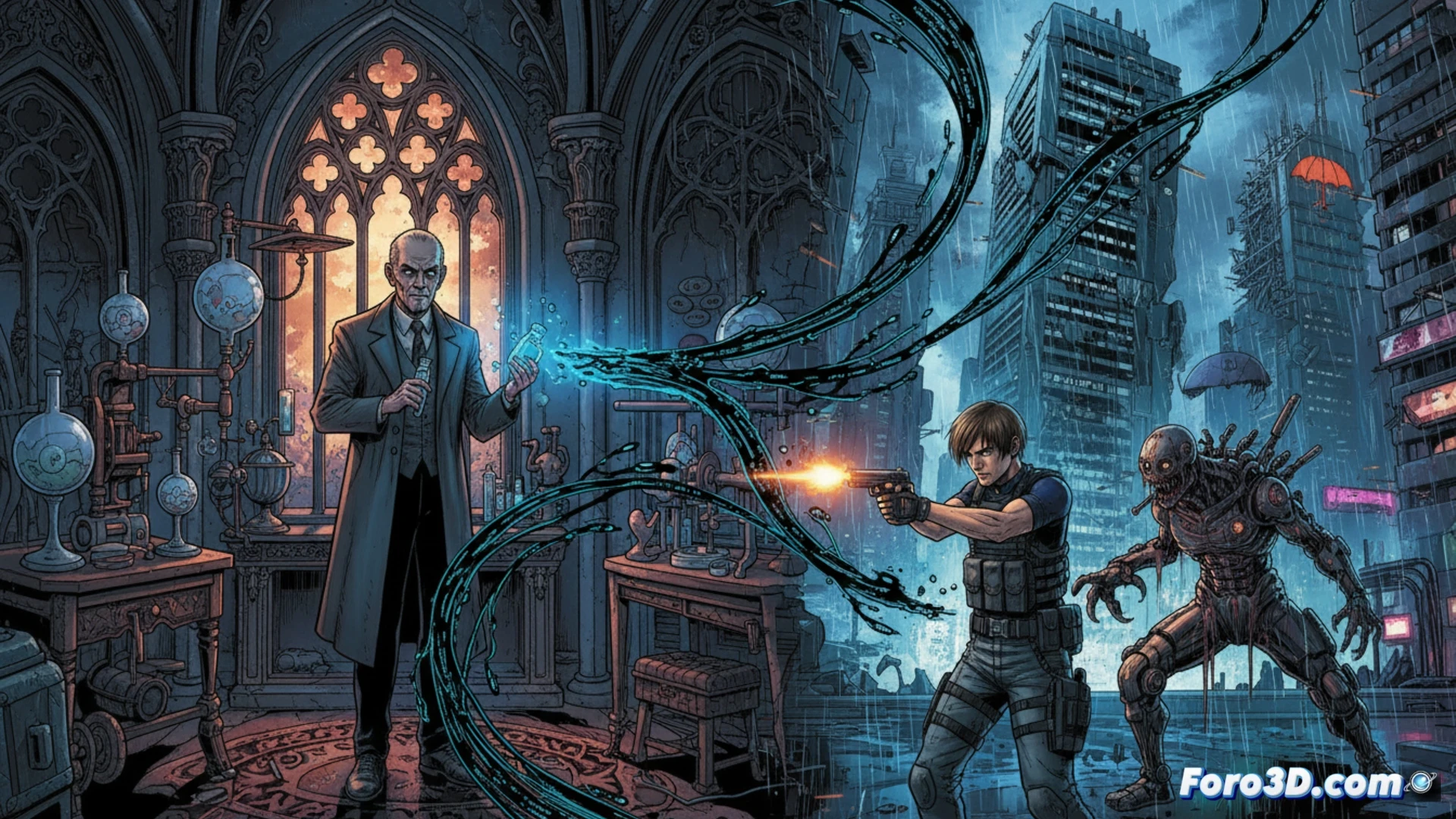 Una línea temporal visual: desde los laboratorios de Spencer hasta Leon, mostrando la evolución del horror y el worldbuilding de la saga.