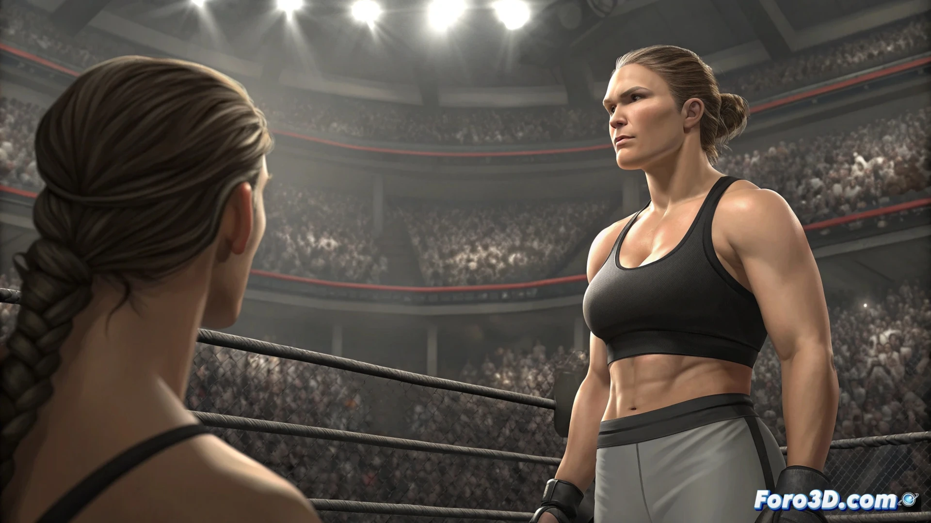 Dos pioneras del MMA, Ronda Rousey y Gina Carano, se enfrentan en el cuadrilátero del Intuit Dome, listas para el combate.