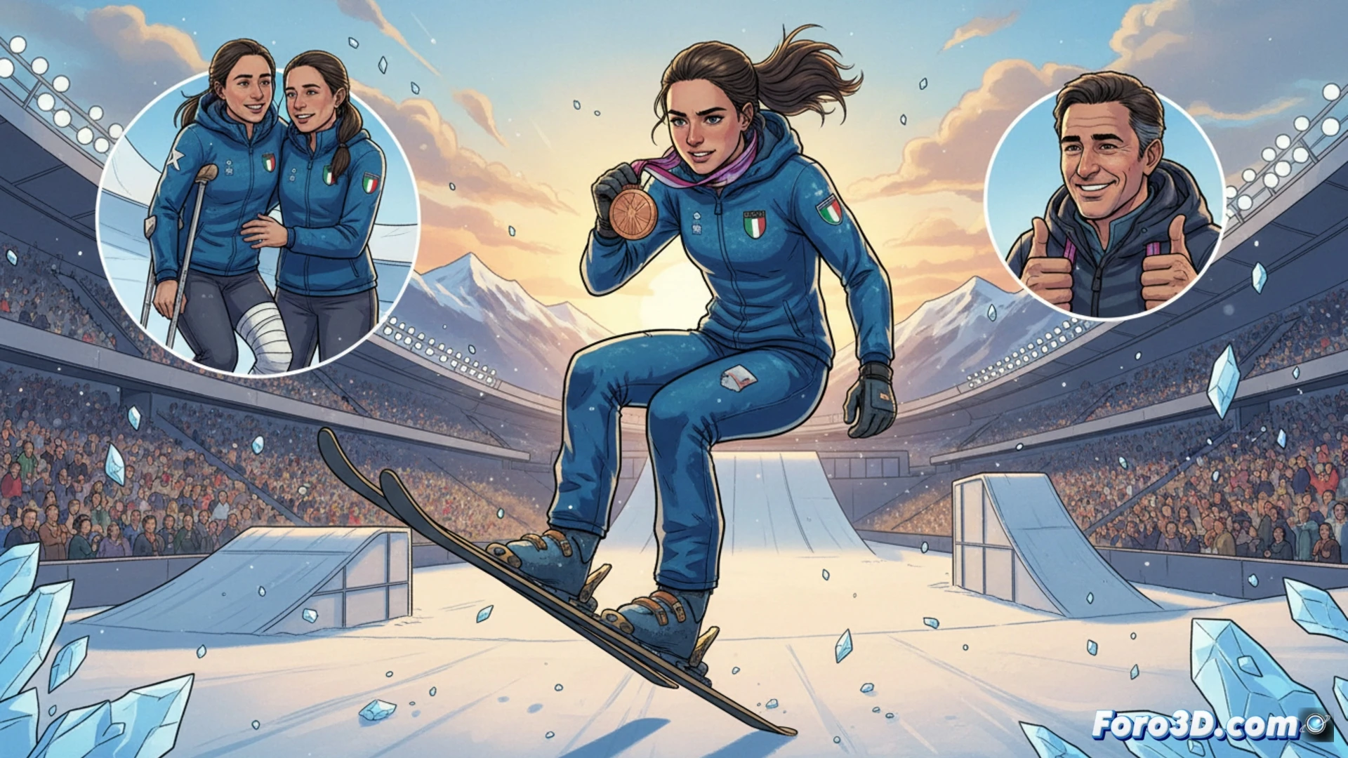 Flora Tabanelli celebra su bronce en Big Air, superando una grave lesión. La emoción inunda su rostro tras la hazaña en Milán-Cortina 2026.