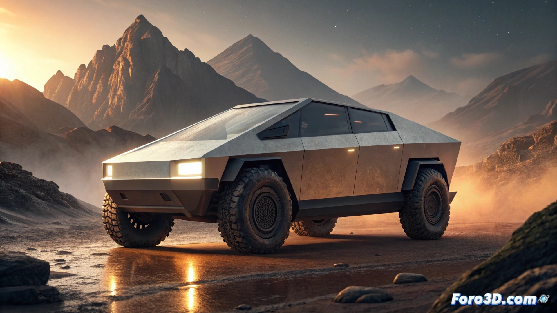 Imagen del Cybertruck plateado en primer plano, con un gran sello de OFERTA LIMITADA y el precio de $59,990 destacado en rojo.