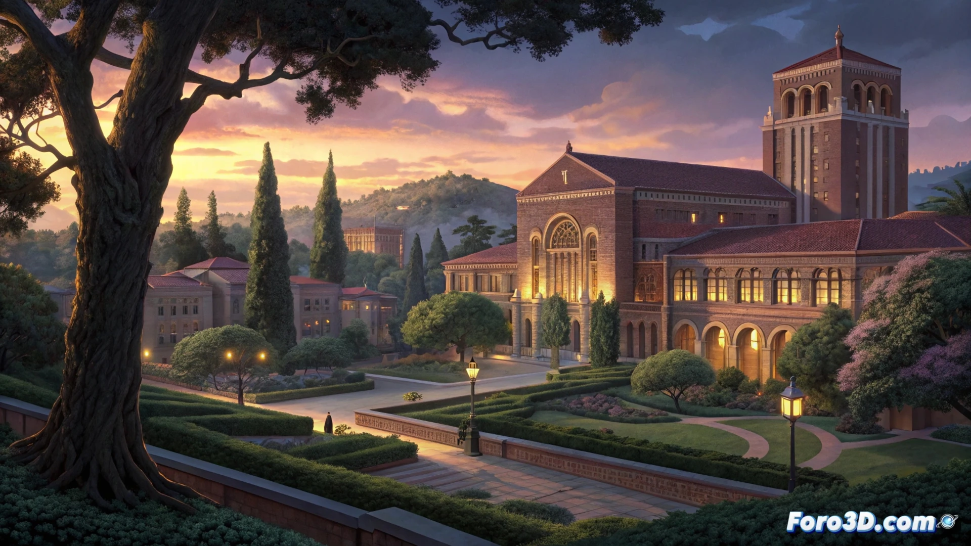 Un aula vacía con sillas frente a pantallas apagadas. En la pared, un cartel del programa XA está siendo descolgado.