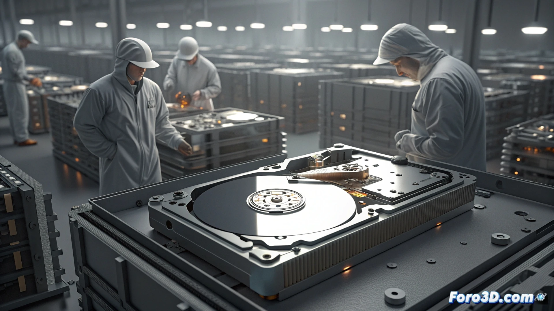 Un gráfico de barras ascendente con logos de nubes y IA, frente a un HDD. Una pequeña barra 