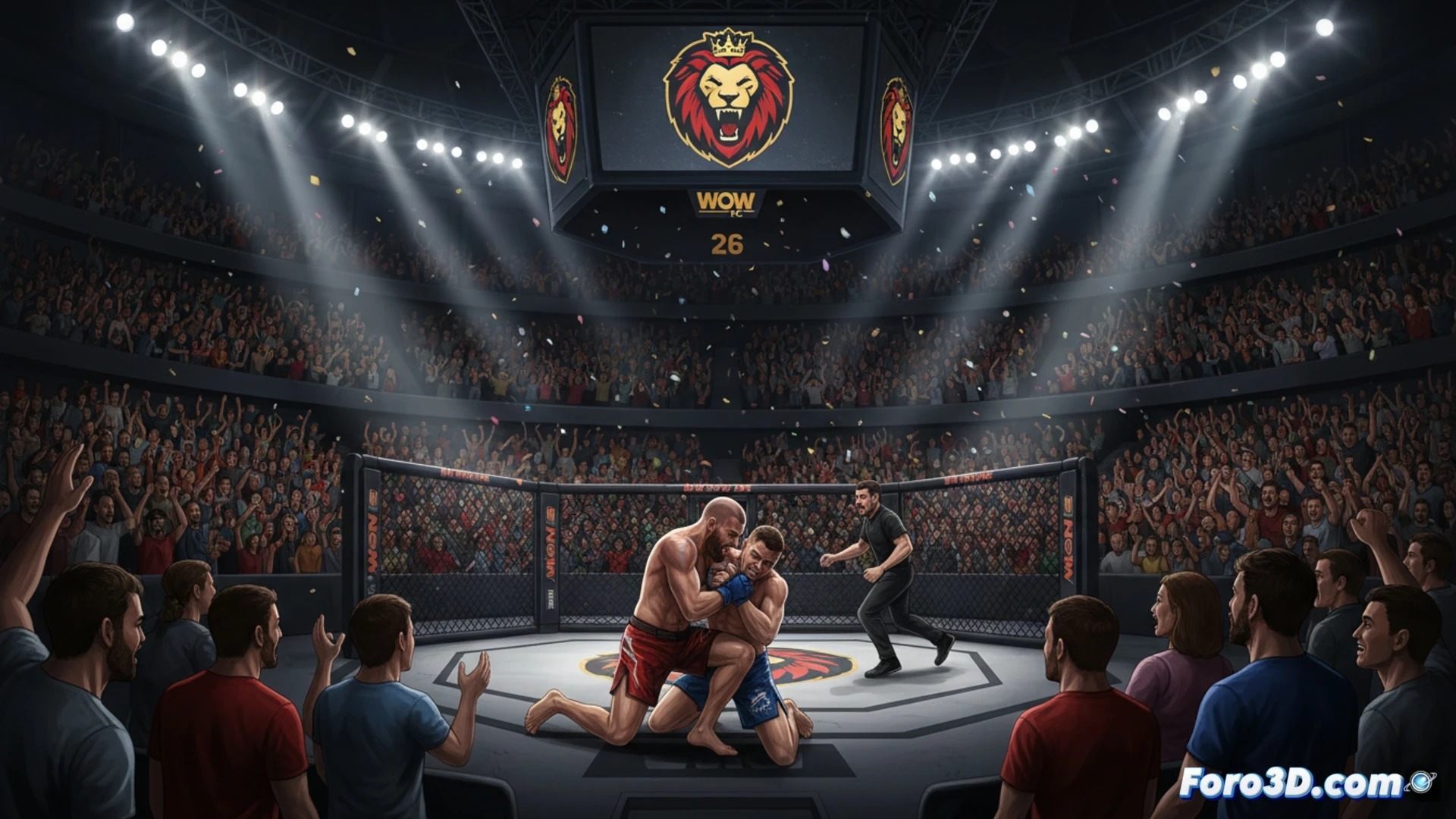 Una multitud vibra en Bilbao con el WOW 26. Jonathan García celebra su victoria por sumisión en el evento estelar, ante 4.500 espectadores.
