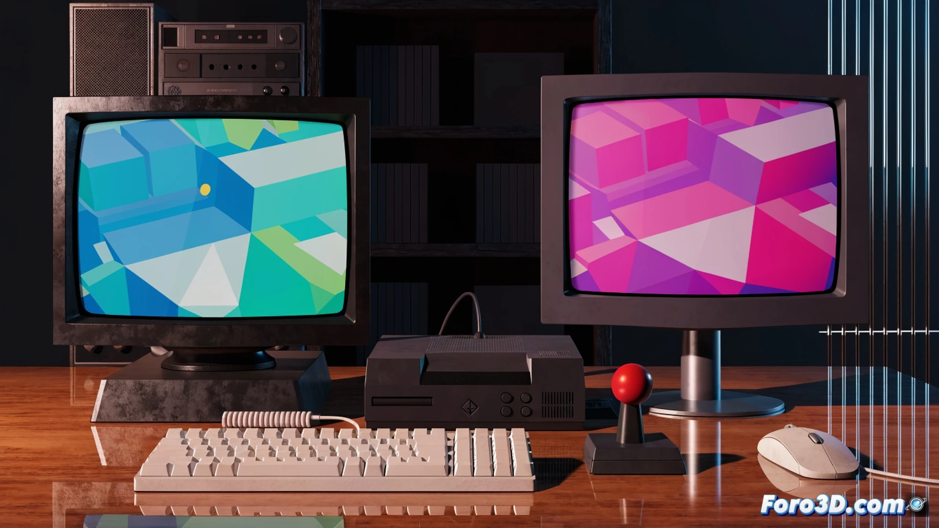 low-poly 3D character model from late 90s era, blocky hands holding a modern Unreal Engine 5 blueprint tool, polygon edges visible on the character while UE5 nanite visualization grid shows in background, retro PlayStation-style texture warping on the character, glossy low-resolution reflections, dark room with CRT monitor glow, a 3D modeling software interface floating mid-air showing wireframe and shader nodes, dramatic contrast between chunky geometry and advanced lighting system, cinematic technical illustration, sharp focus on the character model, soft bloom on engine UI elements, photorealistic material shaders on retro assets