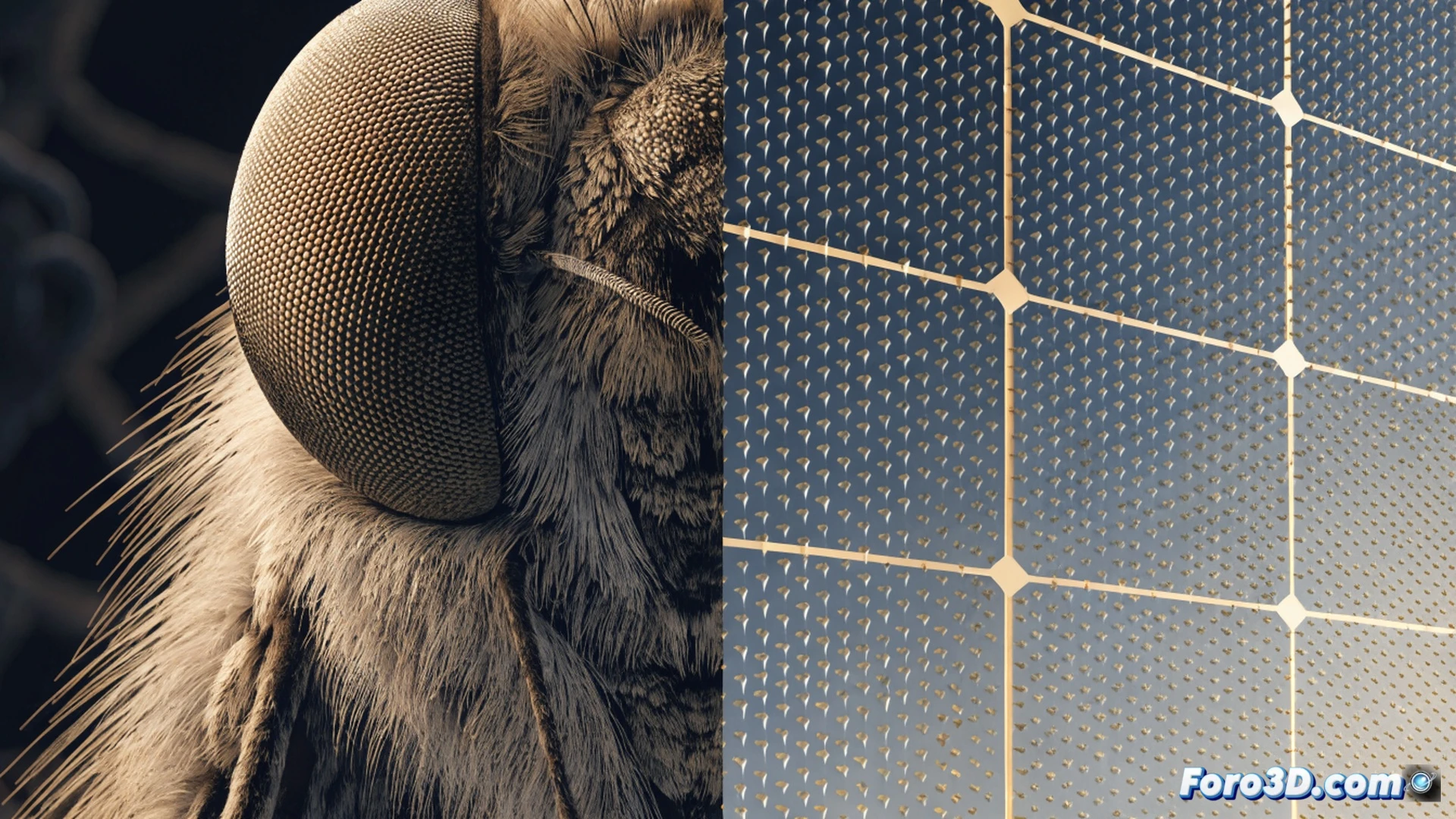 Photorealistic macro shot of a moth eye surface structure being examined under a microscope, a scientist hand adjusting a coated solar panel next to a bright light source, no glare or reflection visible on the panel while a control panel shows harsh white light bouncing off, tiny hexagonal nanostructures magnified on a holographic display, glowing blue anti-reflective coating being applied with a precision spray nozzle, clean lab environment with metallic tools and circuit boards, cinematic engineering visualization, dramatic low-angle lighting, ultra-detailed texture on the moth eye replica, soft ambient shadows, photorealistic technical render