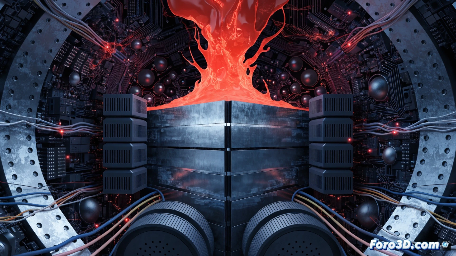 cyber attack visualization on a server rack, malicious data streams bypassing authentication portal, glowing red command injection targeting LoadMaster load balancer hardware, network cables sparking under overload, admin console displaying unauthorized root access, dark data center environment with emergency alert lights, cinematic technical illustration, photorealistic engineering visualization, dramatic shadows highlighting compromised network switch, metallic server chassis with blinking error LEDs, motion blur on incoming attack packets, ultra-detailed cable management and cooling vents