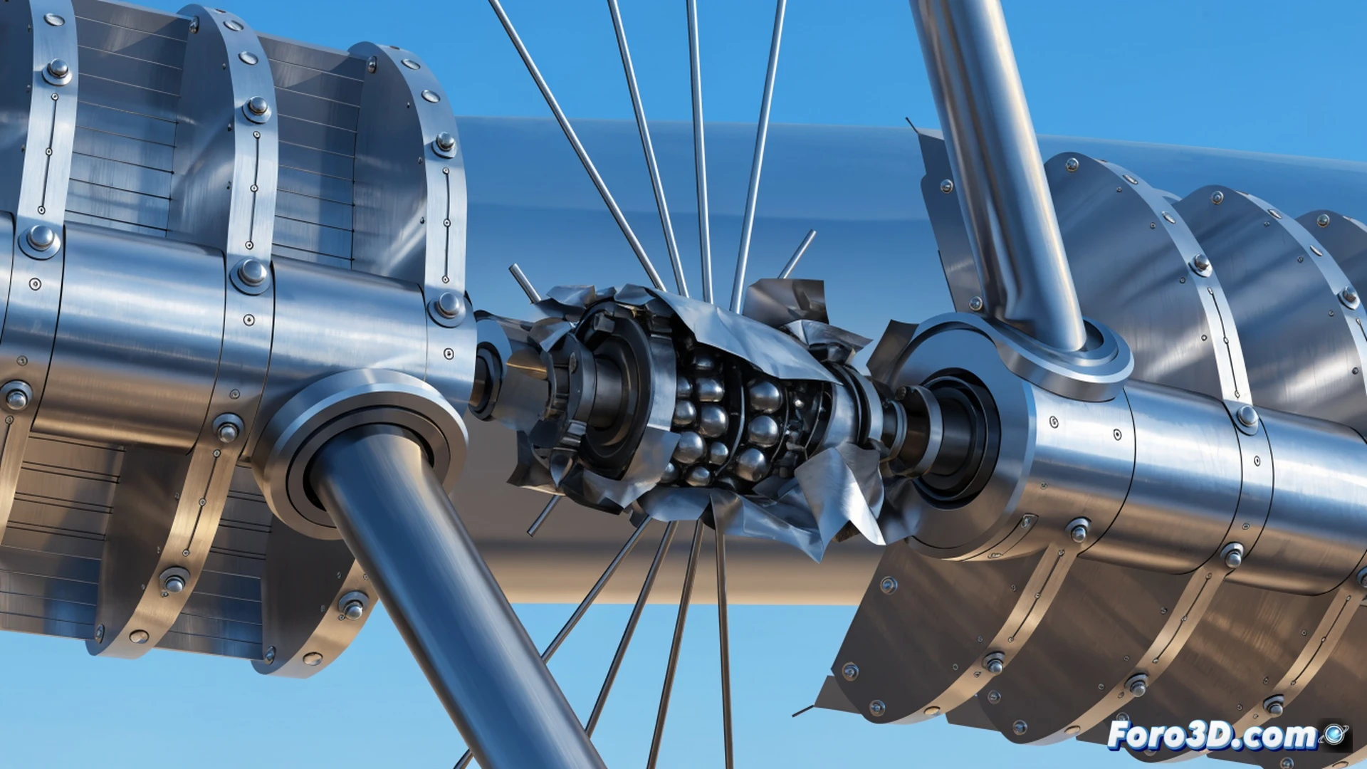 a close-up technical illustration of a flap actuator mechanism during an approach maneuver, the ballscrew spindle visibly bent and buckled under aerodynamic overload, stress marks on the metallic surface, surrounding flap structure deformed, detached metal fragments near the screw threads, engineering visualization style, photorealistic render, dramatic side lighting emphasizing material failure, dark industrial background, ultra-detailed mechanical components, realistic metallic textures with slight wear and tear, cinematic composition focusing on the point of failure