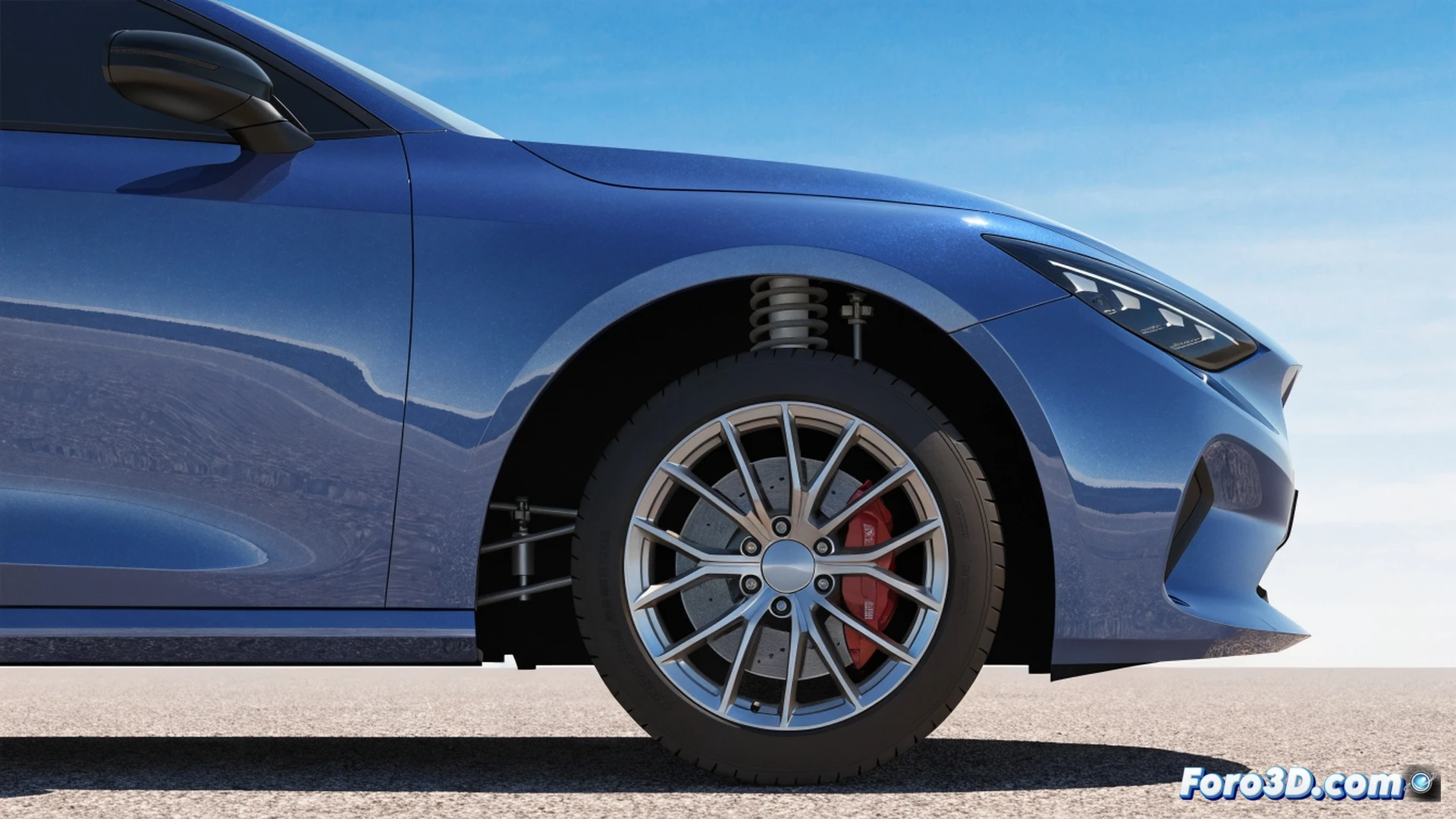 car front wheels turned sharply left while parked on flat asphalt, close-up technical illustration showing steering linkage under tension, tire tread compressed unevenly against ground, hydraulic steering rack under strain with subtle fluid droplets near seals, cinematic engineering visualization, low-angle shot emphasizing mechanical stress, metallic components with realistic wear, dramatic side lighting casting shadows on suspension parts, photorealistic automotive maintenance scene, demonstrating long-term damage risk
