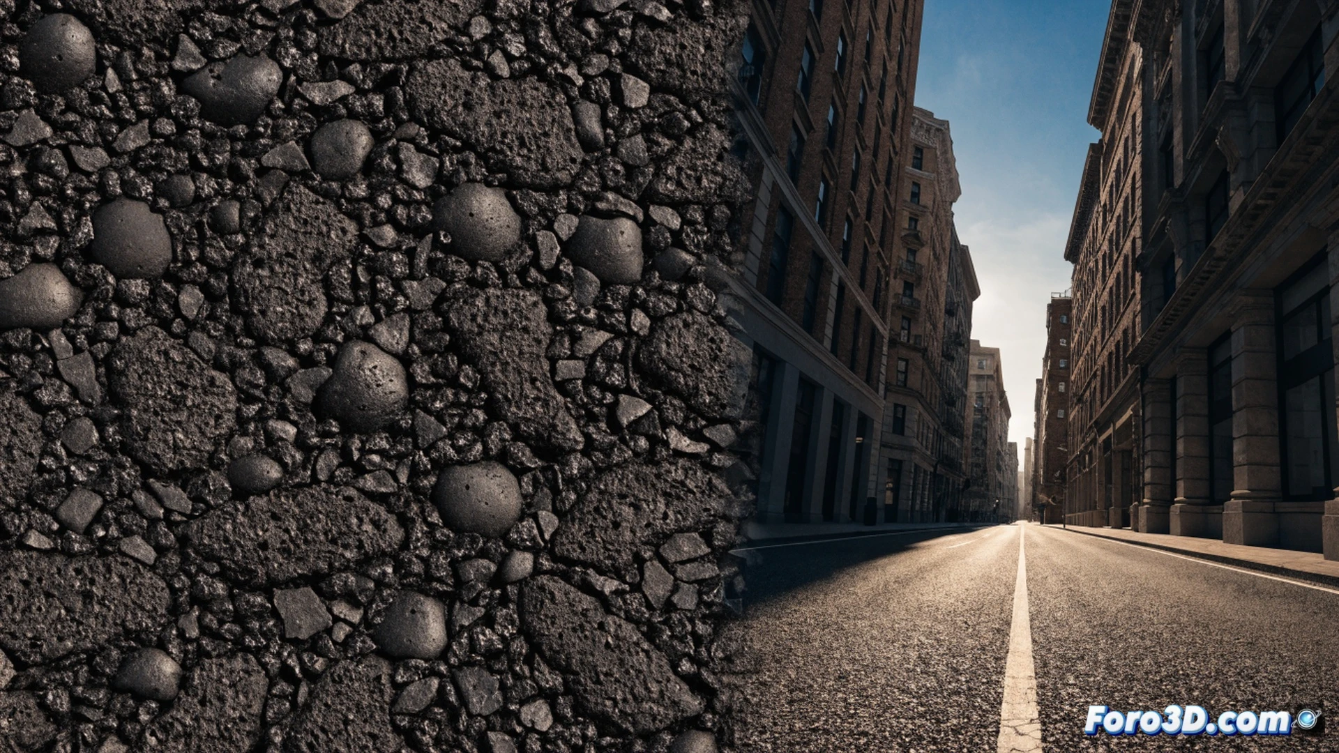 close-up cross-section of porous asphalt pavement made from recycled rubber granules and resin, car tire pressing down on textured surface, sound waves being trapped and absorbed into microscopic air pockets, visible acoustic foam-like structure, road marking line on one side, cinematic engineering visualization, photorealistic technical illustration, dramatic side lighting highlighting porous texture, urban street background softly blurred, action demonstrating noise absorption process, ultra-detailed material surface, industrial precision render