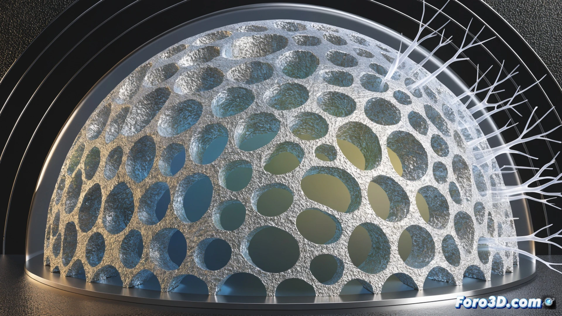 cross-section of a solid-state battery cell showing a porous lithium composite anode during charging, lithium ions flowing uniformly through the porous matrix while a single dendritic filament is stopped at the pore wall, glowing hotspots prevented by even ion distribution, separator layer intact, engineering visualization with metallic blue and silver tones, cutaway view revealing internal structure, realistic material textures, dramatic side lighting emphasizing the porous network, photorealistic technical illustration