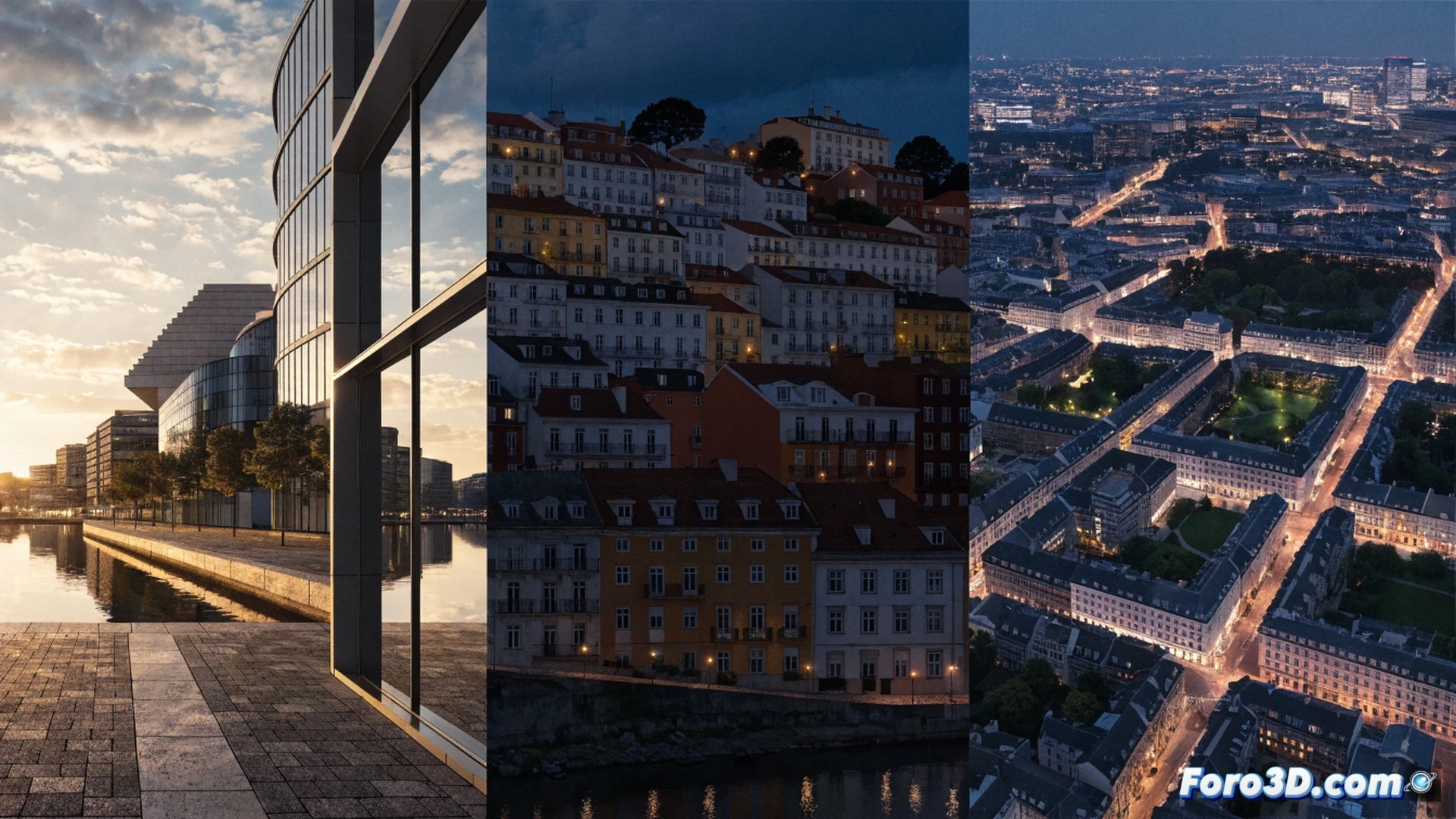 European city skyline split in contrasting halves, left side showing Copenhagen cyclists on green rooftops and Vienna pedestrian zones with digital connectivity maps, right side depicting Lisbon housing crisis with rent prices on glass facades and stacked euro coins growing into skyscrapers, a family standing at a crossroads holding a suitcase and a tablet showing a mortgage calculator, realistic urban photography style with soft morning light on one side and harsh afternoon shadows on the other, detailed architectural textures, subtle digital data overlays in transparent layers, cinematic depth of field, photorealistic cityscape render