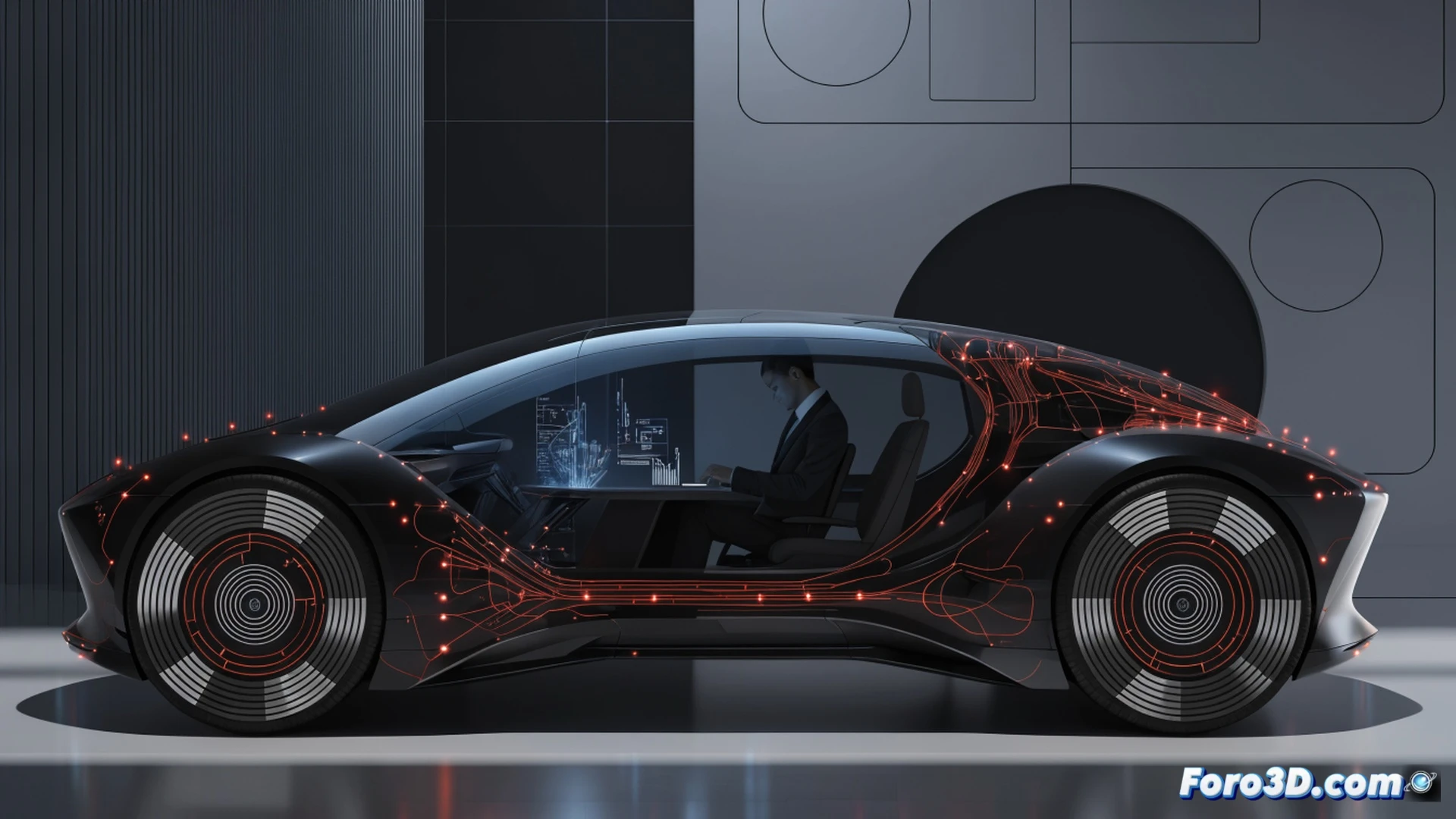 engineering visualization of a semi-autonomous electric car braking too late at a pedestrian crossing, dashboard camera showing a split-second delay in object detection, pedestrian silhouette blurred mid-step, tire skid marks on wet asphalt, glowing LIDAR scanning lines misaligned with a child-sized dummy, exposed wiring under the hood with a profit-margin graph overlay on a cracked display screen, cinematic photorealistic style, cold blue and orange hazard lighting, metallic car body reflecting city lights, technical annotation lines pointing to sensor blind spots, ultra-detailed brake calipers and radar modules, dramatic industrial safety inspection atmosphere