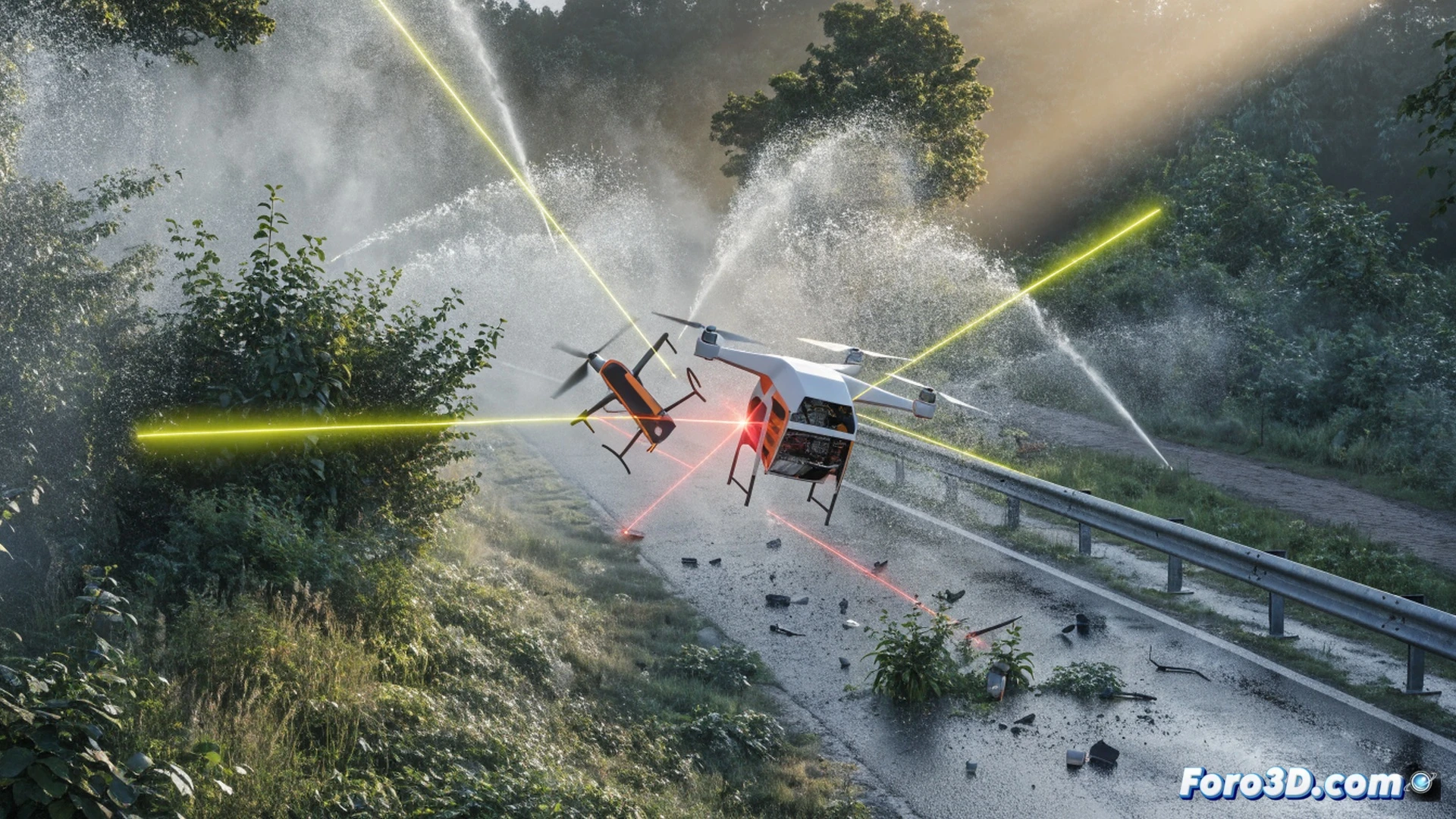 Colisión de drones: niebla artificial y LiDAR descalibrado