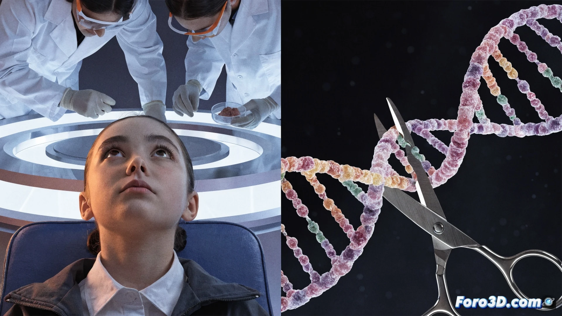 Microscopic view of CRISPR-Cas9 protein complexes cutting leukemia DNA strands inside a glowing T-cell, while healthy immune cells multiply and attack cancer cells in a bloodstream scene, showing gene-editing scissors slicing malignant DNA, photorealistic medical visualization, electron microscope style, blue and red cellular lighting, high contrast, dramatic healing process, ultra-detailed molecular structures, cinematic biotech render