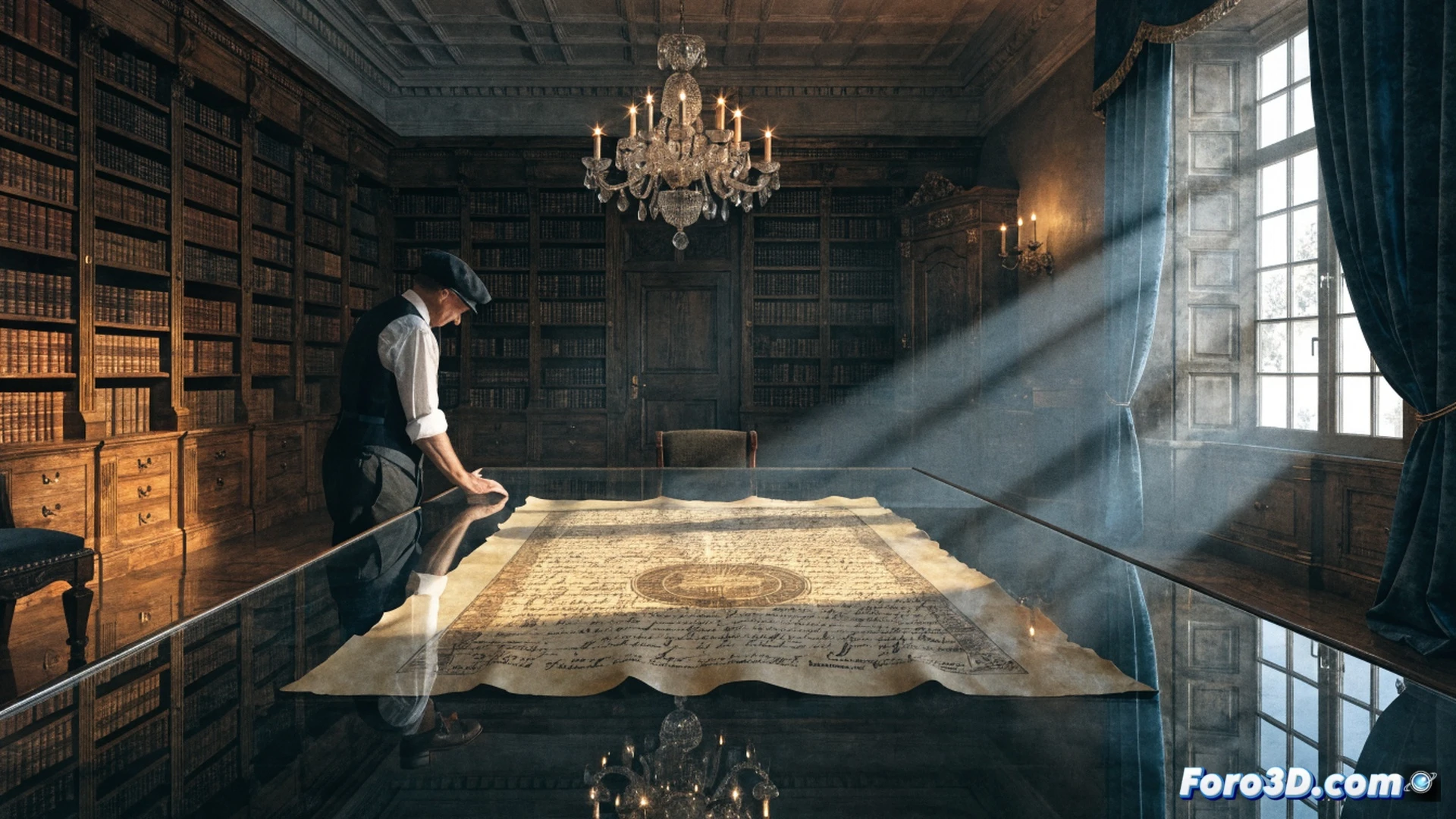 A restorer in white gloves using a fine brush and magnifying lamp to clean a fragile 1776 printed Declaration of Independence document, the paper showing visible age stains and creases, archival tools including tweezers and pH-neutral solvent bottles arranged on a clean metal table, the document partially unrolled revealing the title text but no readable words, soft museum lighting casting dramatic shadows across the historical paper, photorealistic technical illustration style, ultra-detailed paper texture and fiber close-up, restoration process in action