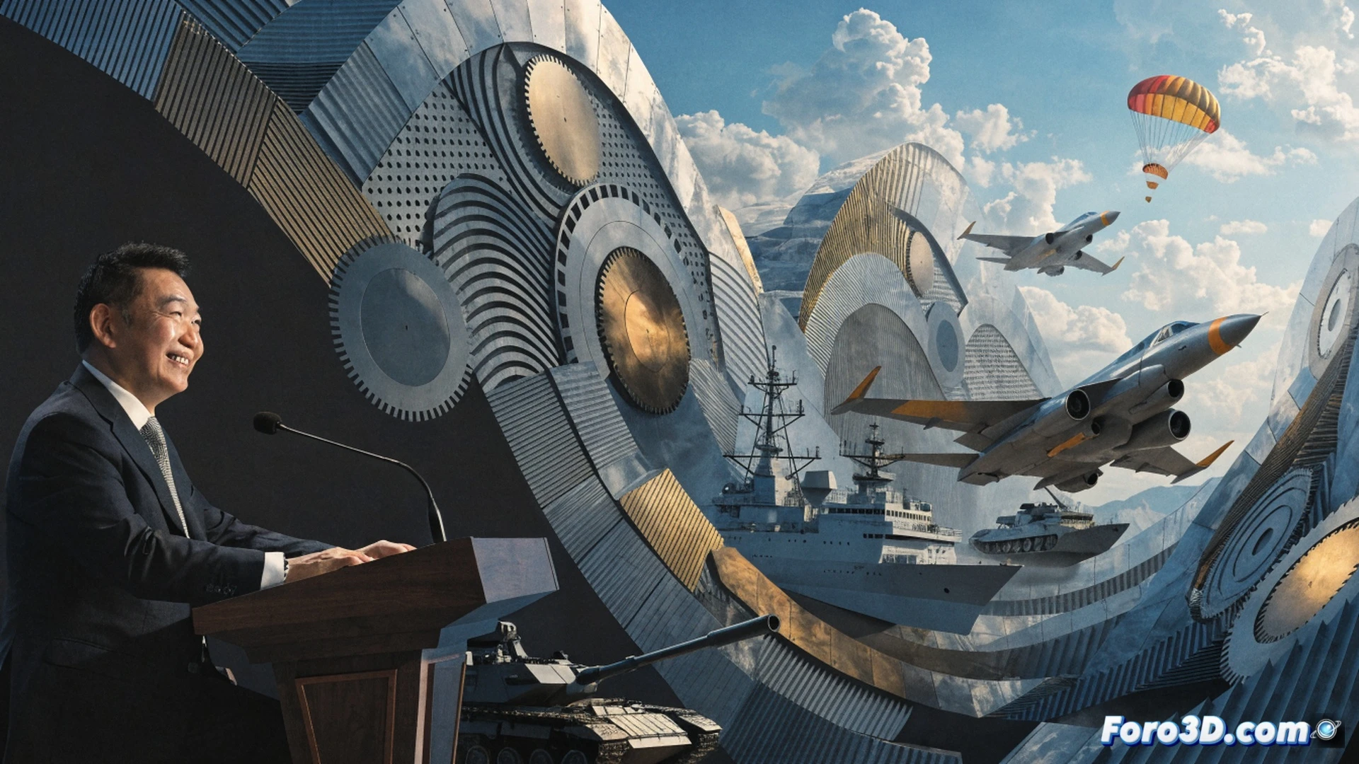 high-level diplomatic meeting room, Asian defense ministers shaking hands across a circular table, smiling while military documents and satellite maps are laid out, a digital globe displaying interconnected trade routes glowing softly, holographic graphs showing reduced defense spending trends, photorealistic cinematic visualization, warm natural lighting through floor-to-ceiling windows, Singapore skyline visible in background, subtle lens flare, polished mahogany table reflecting gestures of goodwill, ultra-detailed facial expressions showing trust, professional business attire with subtle military insignia