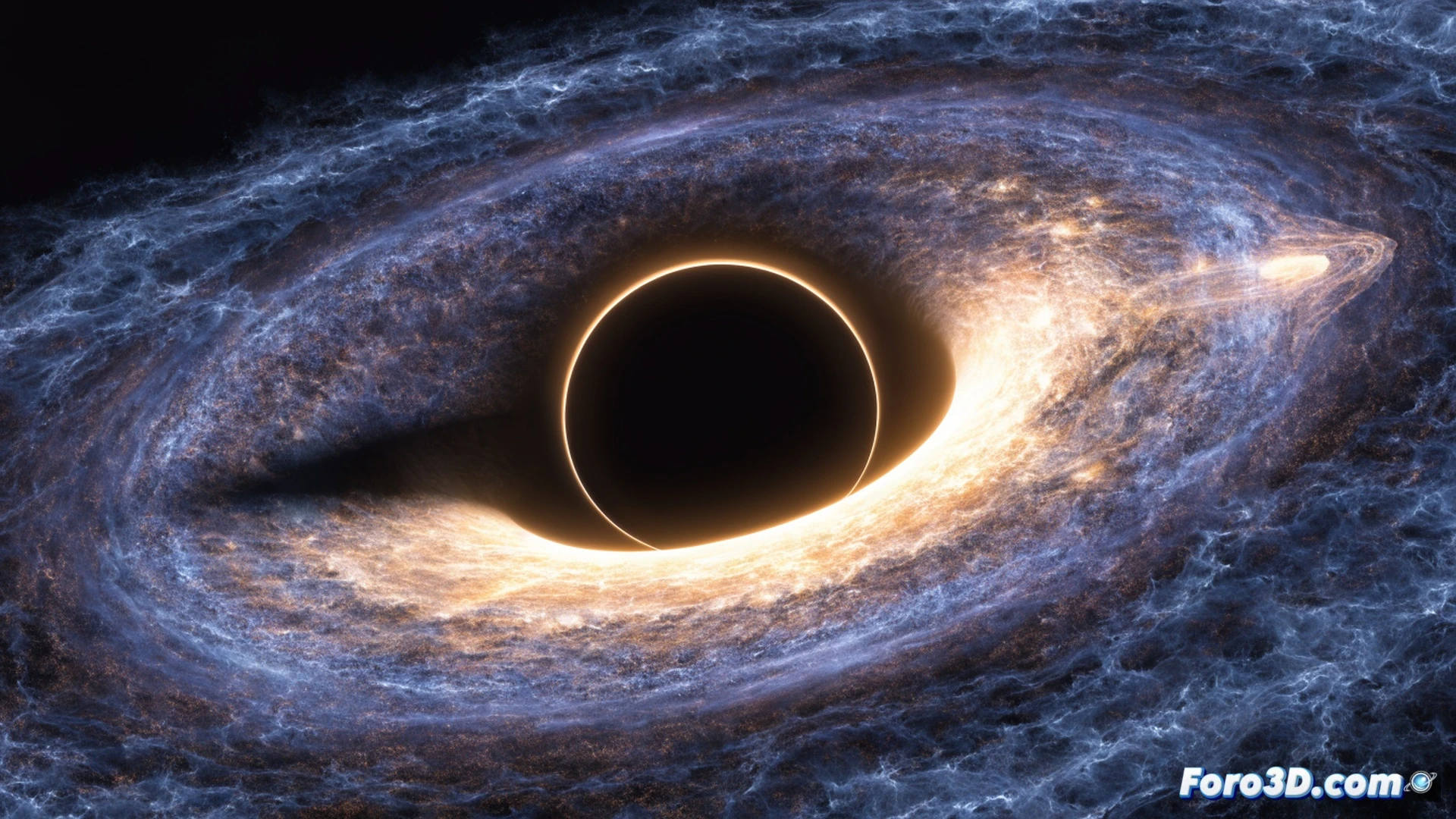 agujero negro supermasivo con disco de acrecimiento incandescente, chorro relativista emergiendo del centro, horizonte de eventos como un círculo de sombra perfecta contra el resplandor naranja y azul, telescopio espacial en órbita apuntando sus sensores hacia el núcleo galáctico, líneas de campo magnético curvándose alrededor del agujero mientras partículas son aceleradas, ondas de radiofrecuencia siendo captadas por una antena parabólica, visualización técnica de datos espectrales superpuestos en el espacio, estilo cinematic photorealistic, iluminación dramática con alto contraste, texturas de plasma turbulento, renderizado astronómico ultradetallado