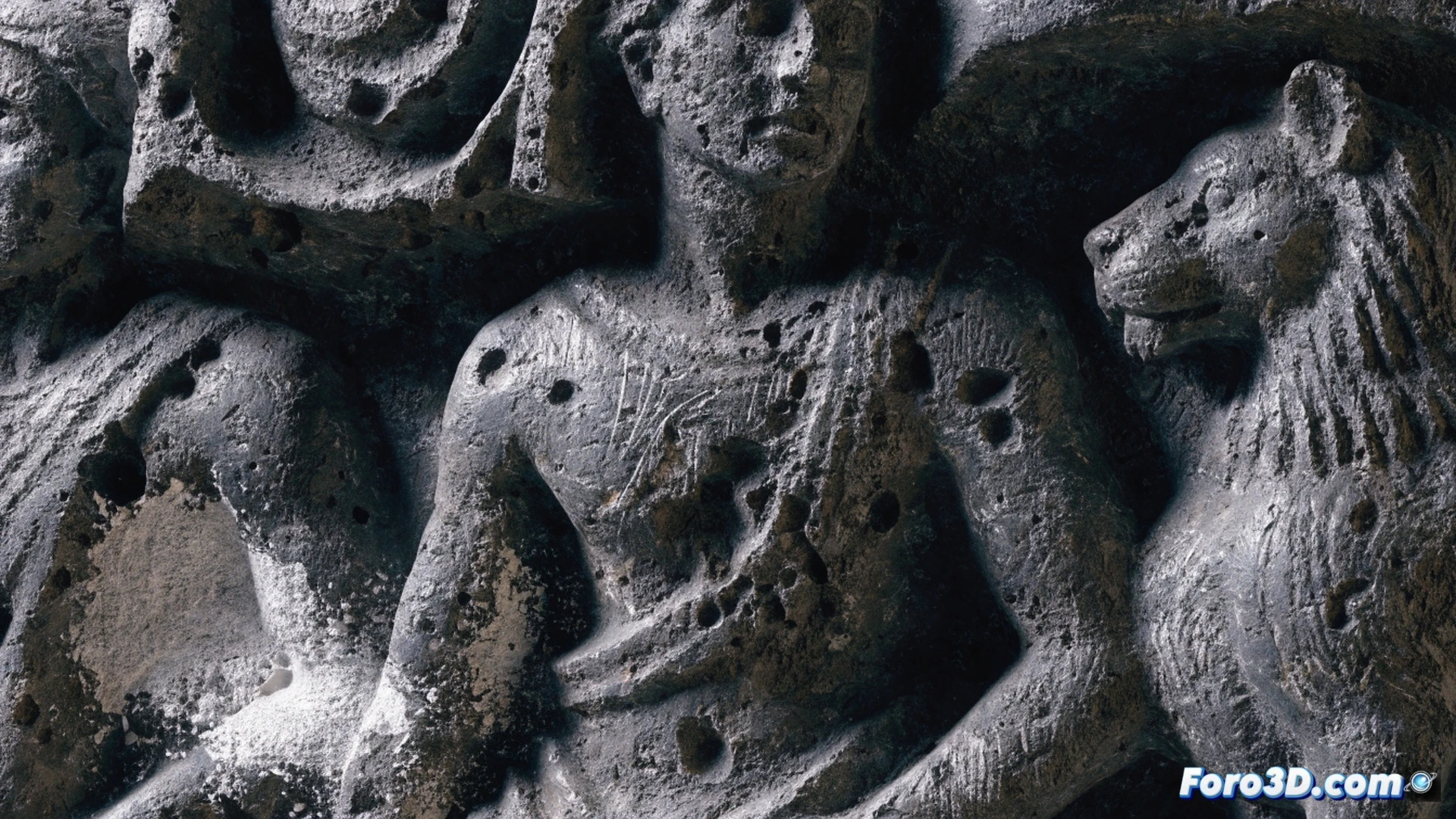 stone relief being carved with a manual abrasive blasting nozzle, worker in protective gear directing high-pressure jet at sandstone surface, artificial erosion patterns forming under controlled spray, 3D scanning equipment in background displaying wireframe model with highlighted irregular wear zones, workshop environment with stone dust particles suspended in air, harsh industrial lighting casting sharp shadows, photorealistic technical illustration, forensic examination atmosphere, detailed nozzle tip showing abrasive particle stream, comparison chart on monitor showing natural vs artificial erosion geometry, ultra-realistic material textures, cinematic documentary style