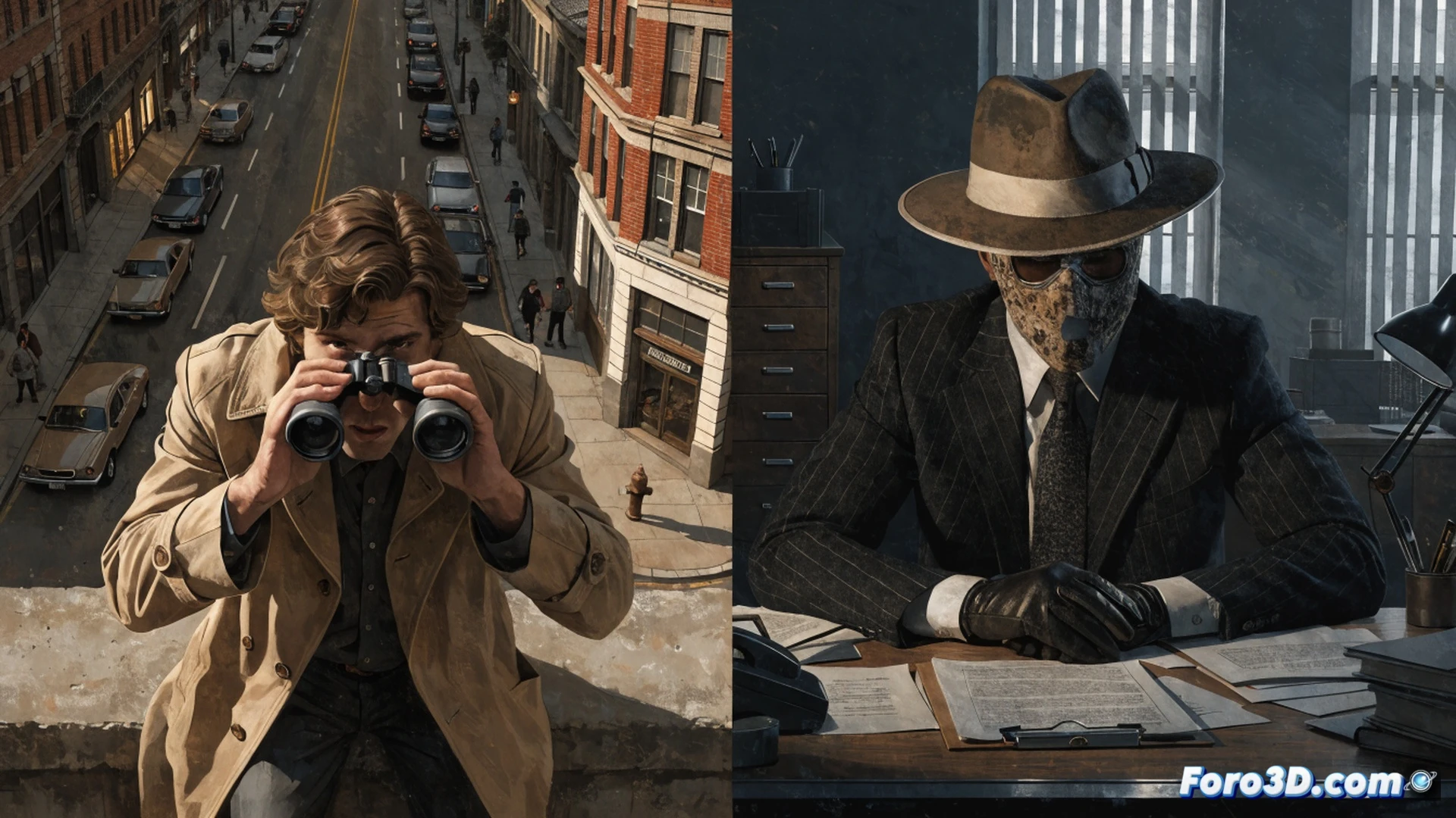 Retro 1980s espionage scene, Thomas Tresser as Nemesis crouched behind a concrete ventilation shaft, adjusting a handheld radio transmitter while scanning a dark industrial complex, trench coat collar raised, no superhero costume, realistic surveillance gear, night vision monocular attached to belt, cinematic film grain, muted sepia and steel blue tones, dust particles in dim halogen light, subtle motion blur as he twists a coil antenna, photorealistic technical illustration, gritty analog spy aesthetic, urban decay atmosphere, dynamic shadow play, low-angle action shot