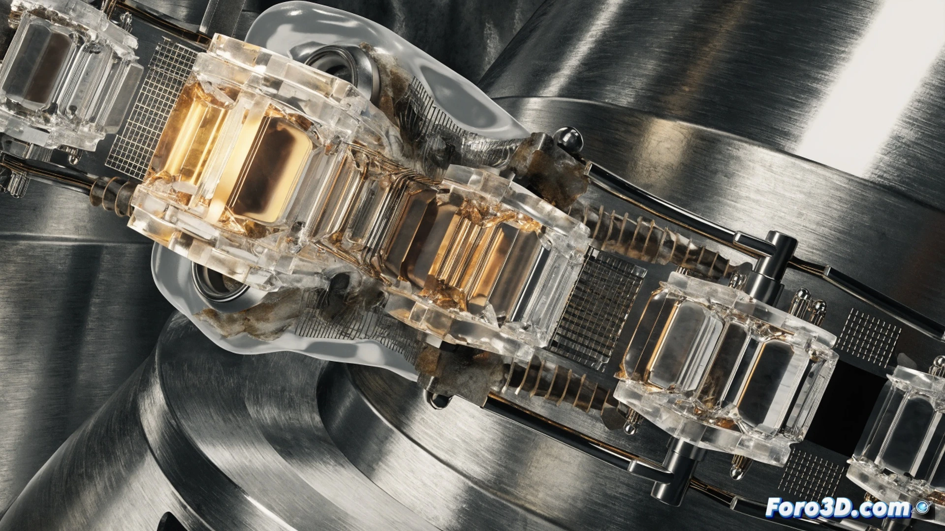cross-section of a transesophageal ultrasound probe with perforated flexible polymer casing, internal piezoelectric crystal array glowing with localized hot spots melting the surrounding polymer from within, forensic engineering investigation scene, 3D scanning equipment hovering above the damaged probe while a digital microscope reveals cratered crystal surfaces, action of thermal degradation unfolding as molten polymer drips inward, cinematic technical illustration, cold blue ambient light contrasting with orange thermal hotspots, ultra-detailed material textures, photorealistic engineering visualization