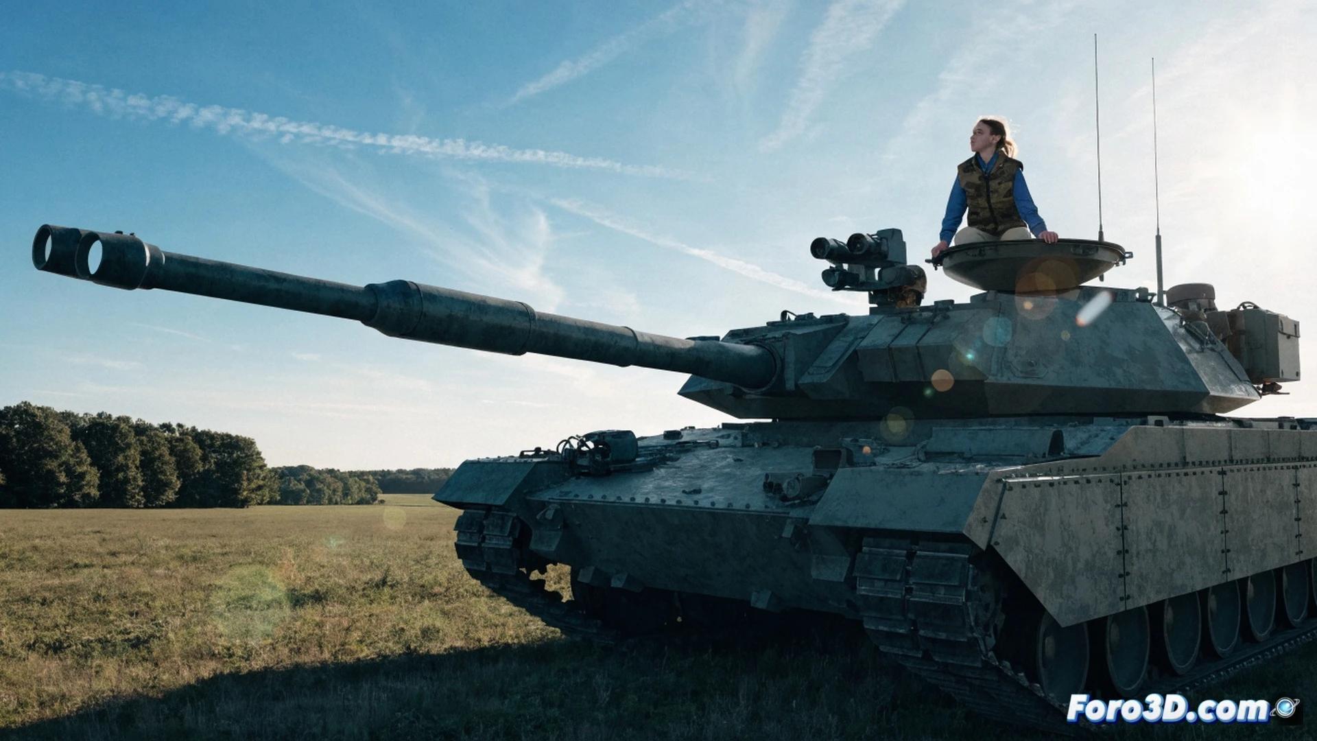 A student in a Lithuanian classroom holding a German-language essay titled NATO Collective Defense, while a Leopard 2 tank rolls past a window outside, soldiers in modern Bundeswehr uniforms standing near a military base construction site with cranes and concrete barriers, photorealistic cinematic style, bright daylight, dramatic contrast between academic setting and heavy military machinery, detailed tank tracks and armor, realistic textures of paper and steel, action of student turning to look at the tank, demonstrating the link between essay writing and real defense deployment, ultra-detailed engineering visualization.