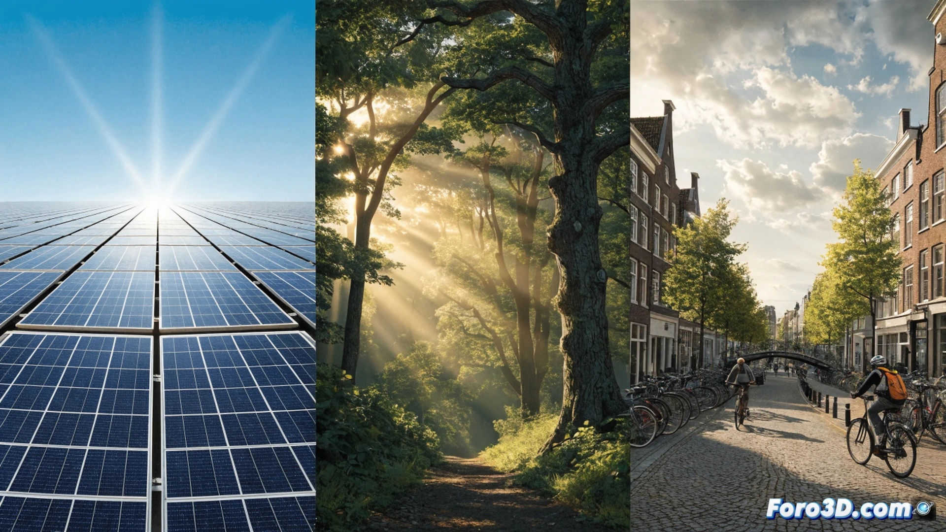 Photorealistic engineering visualization of a smart grid control room at midday, with a glowing solar farm on monitors showing excess energy redirected to residential appliances, a family in the background using washing machine and oven while a utility worker gestures at a load-balancing dashboard, Dutch-style bicycles parked in a green city street visible through a window, German forest silhouette with reclaimed mine land in the distance, technical illustration style, bright sunlight streaming through glass walls, clean energy flow lines pulsing across the screen, ultra-detailed power distribution components, cinematic lighting, no text or numbers, action of energy sharing demonstrated.