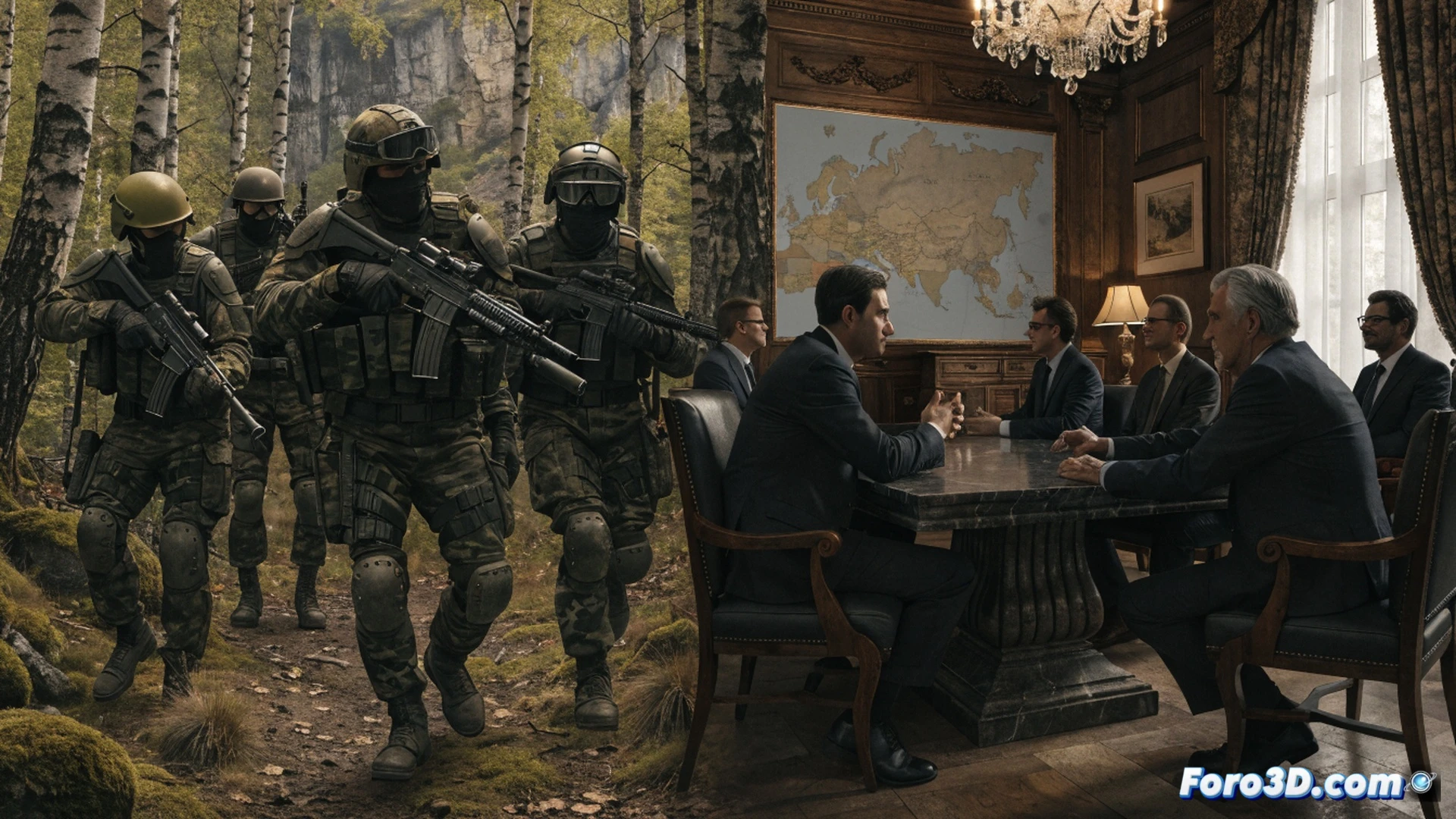 European Union flag and Russian flag facing each other across a cracked diplomatic table, a Slovak prime minister figure in a dark suit standing at the center, one hand raised in a stop gesture, the other hand holding a peace dove-shaped microchip, background showing a shattered tank silhouette dissolving into circuit board patterns, foreground featuring a broken missile casing repurposed as a flower vase, cinematic photorealistic technical illustration, dramatic chiaroscuro lighting, metallic debris reflecting warped EU stars, ultra-detailed textures on diplomatic documents with visible cryptographic seals, volumetric smoke forming tentative bridge shapes between flags, hyperrealistic 8K render