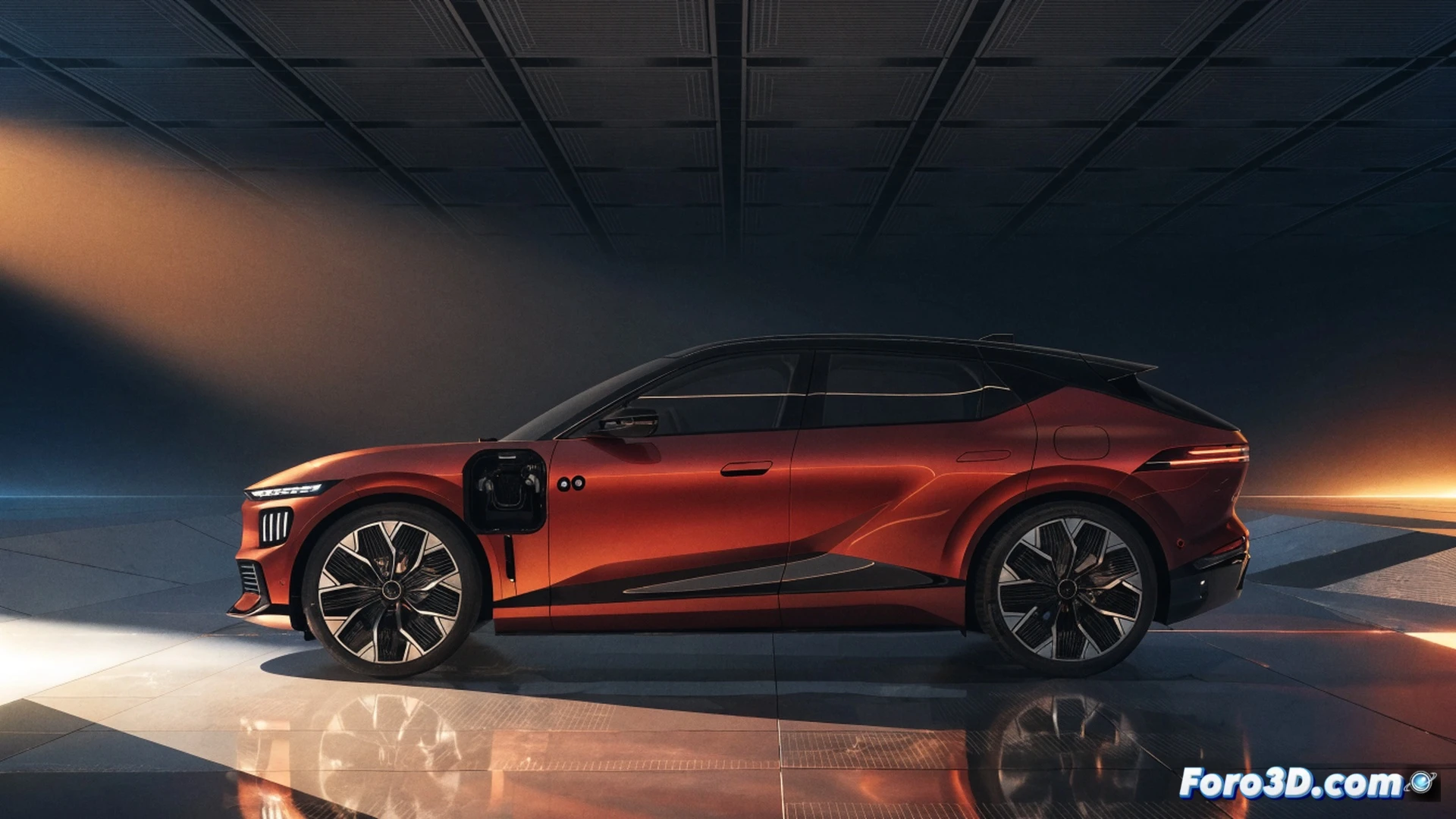 Genesis GV60 Magma drifting on a wet racetrack curve at dusk, glowing brake discs radiating heat while regenerative energy flows visualized as blue electric arcs along the undercarriage, fast-charging connector plugged into the rear fender with lightning bolt effects pulsing around the charging port, dashboard display showing 80% battery in 18 minutes countdown timer, cinematic engineering visualization, motion blur on wheels, tire smoke mixing with rain spray, hyperdetailed carbon fiber body panels, reflective luxury paint, dramatic studio lighting with cool blue and warm orange contrast, photorealistic technical render