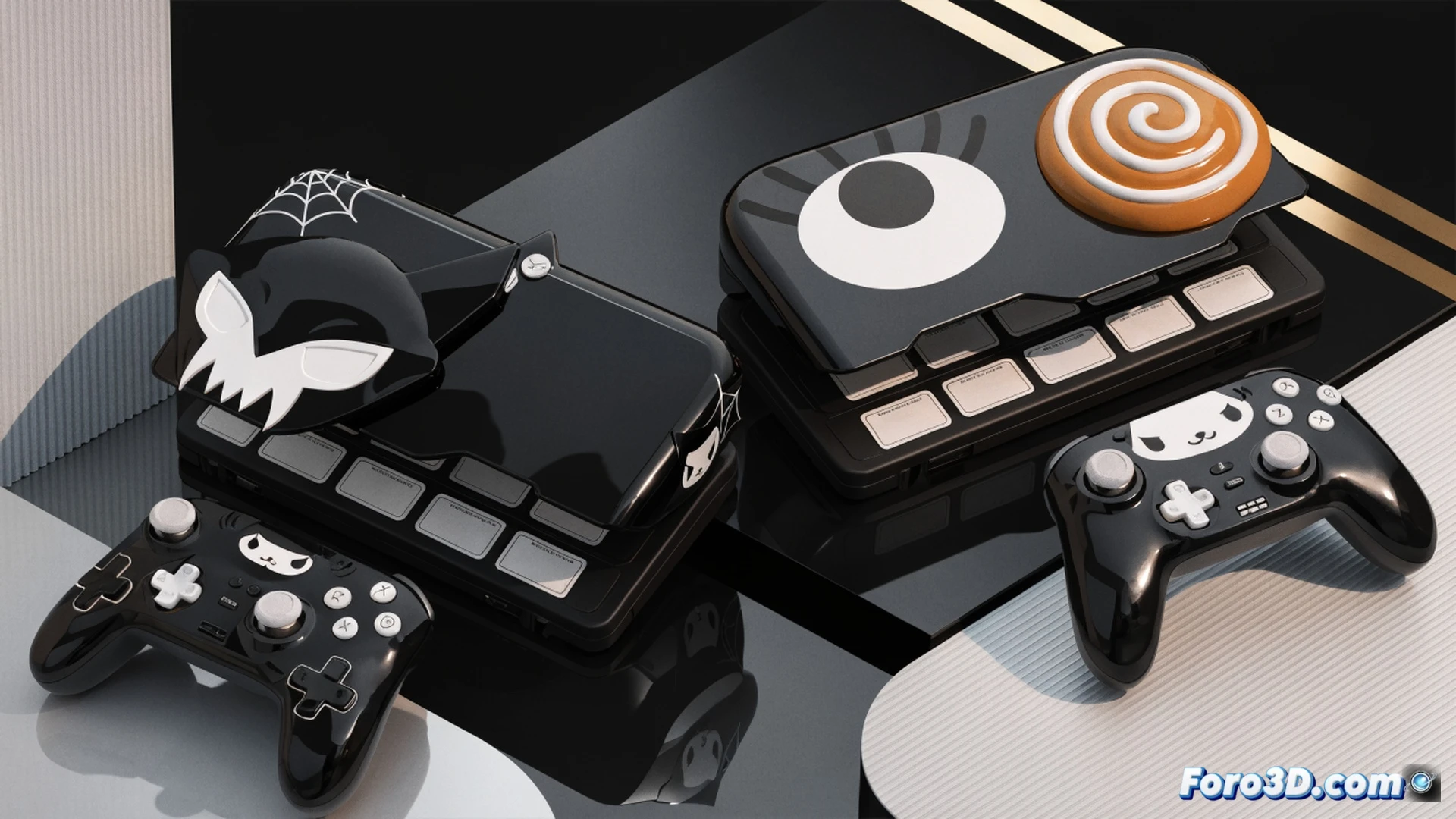 Nintendo Switch 2 consola siendo colocada dentro de estuche rígido con diseño de Cinnamoroll y compartimento abierto mostrando diez tarjetas de juego, mientras mano sostiene control pequeño con detalles brillantes de Kuromi, proceso de personalización de accesorios, estante con ambos estuches y controles alineados, superficie de escritorio con reflejos metálicos, ilustración técnica de producto, luz suave de estudio, texturas de plástico y tela visibles, composición limpia y ordenada, estilo fotorealista de catálogo oficial.