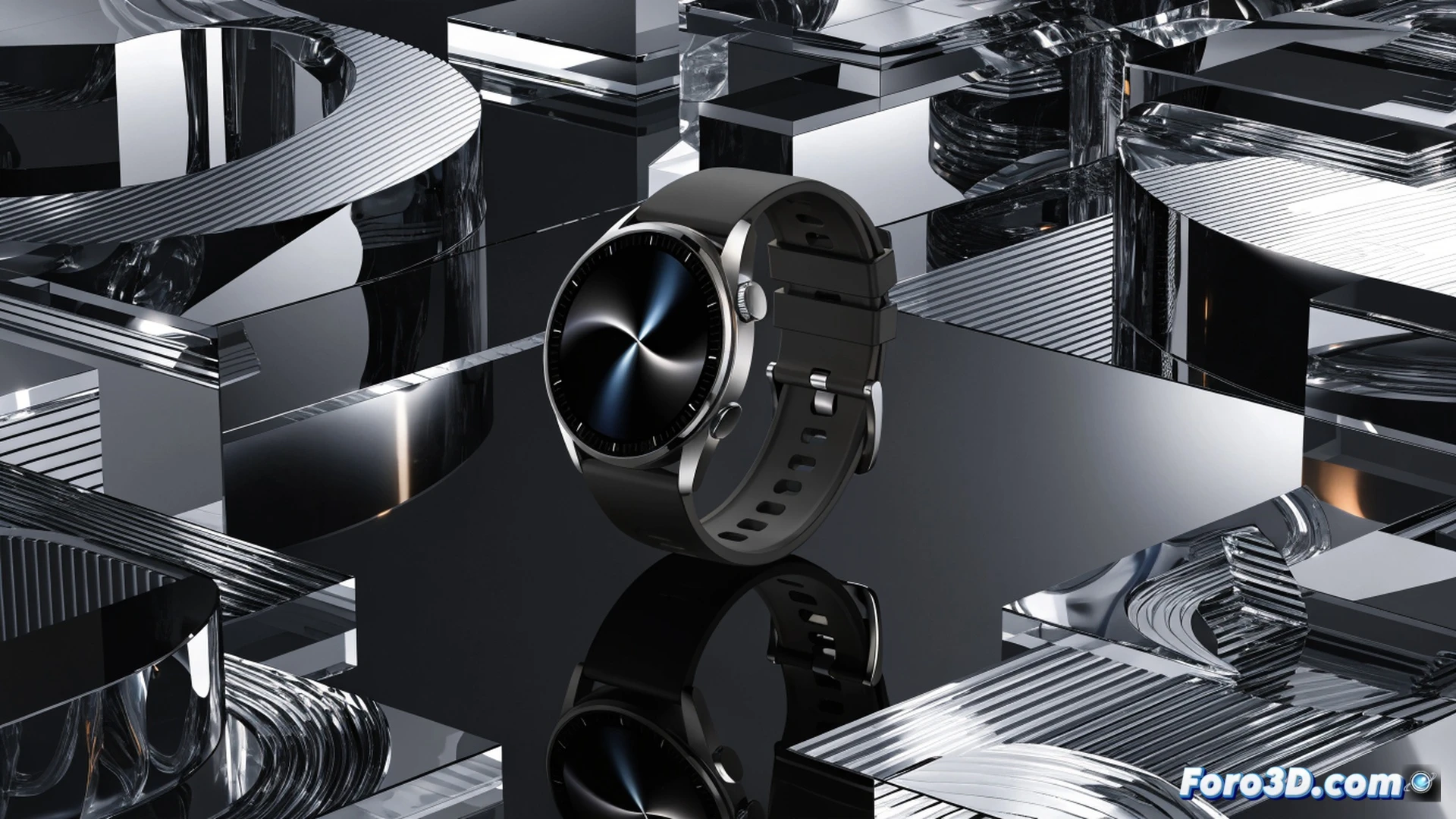 Huawei Watch GT 6 Pro smartwatch floating above an AliExpress digital shopping interface, glowing AMOLED display showing 21-day battery icon, a hand swiping to apply coupon code ESCD30, price tag dropping from 280 to 235 euros with a green discount spark effect, technical illustration style, photorealistic smartwatch with metallic body and leather strap, soft blue screen light reflecting on polished bezel, cinematic product visualization, dramatic shadow play, ultra-detailed watch crown and sensor array, clean e-commerce background with floating digital particles