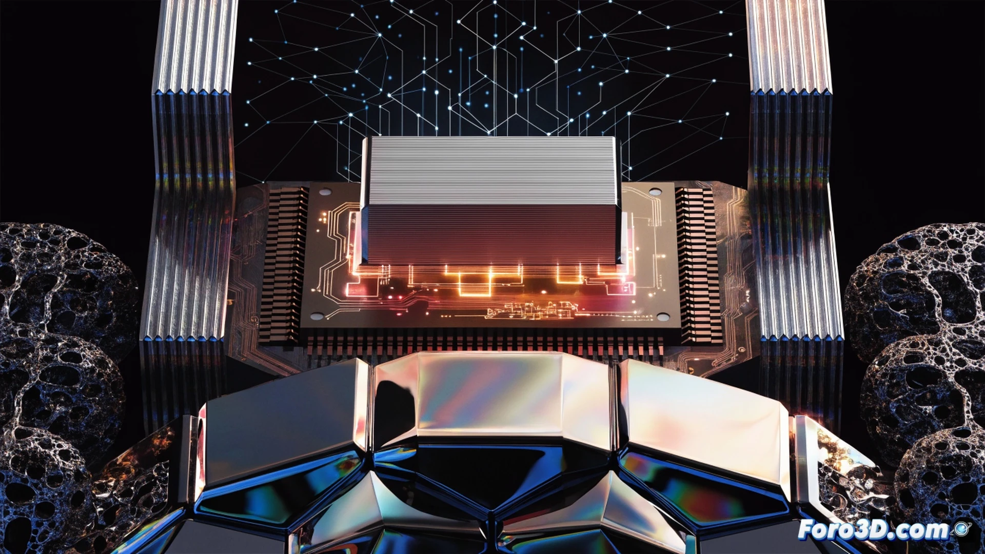 Photorealistic technical illustration of a desktop computer workstation with side panel removed, showing a mid-range GPU being installed into a motherboard slot, a modern CPU cooler mounted on the processor, and RAM modules clicked into place. A person’s hand is pressing down on the GPU during the installation process, while a monitor in the background displays a command terminal running a local AI model interface. The scene demonstrates the assembly of affordable AI-capable hardware, with visible components like power supply cables, SSD drive, and cooling fans. Cinematic lighting highlights the metallic textures of the GPU heatsink and motherboard circuitry, emphasizing the action of building a local AI system without cloud dependency. Clean desk surface, minimal clutter, realistic shadows, engineering visualization style.