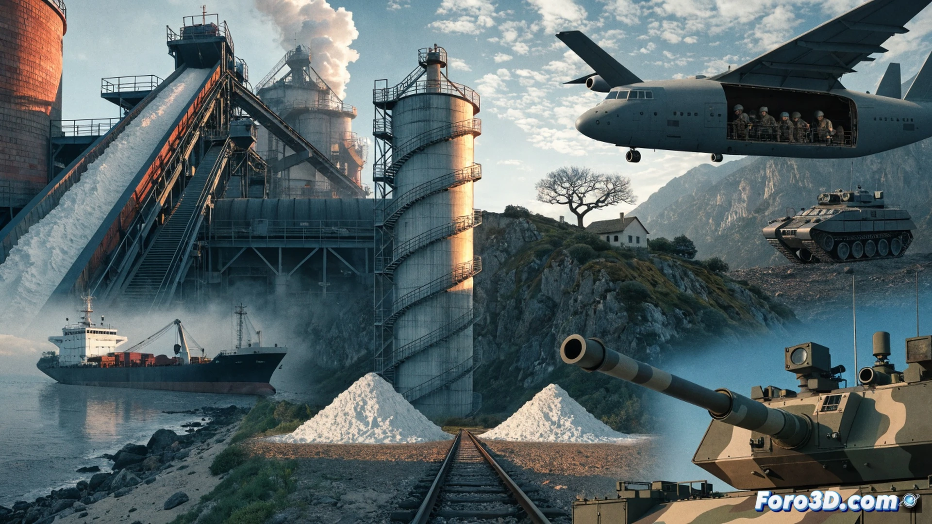 Industrial cargo ship docked at Irish port, workers loading large aluminum oxide bags onto conveyor system, forklift moving pallets near customs inspection area, while a government inspector reviews documents with hesitation, security camera monitoring the process, cloudy sky casting shadows over shipping containers, photorealistic technical illustration, metallic industrial textures, wet concrete ground reflecting dim light, dramatic economic tension atmosphere, realistic maritime logistics scene