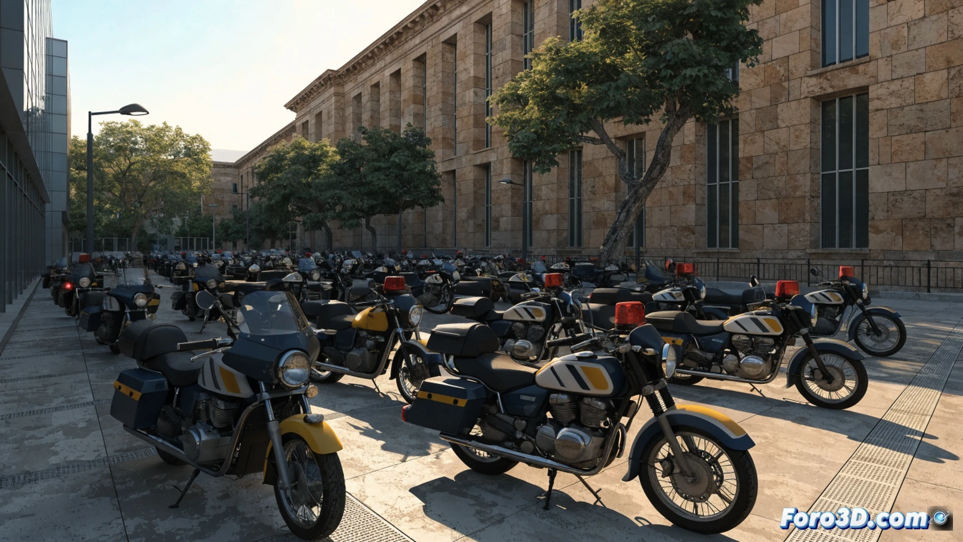 28 aging police motorcycles parked in a dim maintenance garage, one officer inspecting a rusted engine while another struggles with a flat tire, cracked dashboard displays showing high mileage, scattered worn brake pads and oil-stained concrete floor, cinematic photorealistic engineering visualization, harsh fluorescent lighting casting long shadows, worn leather seats with visible tears, faded police decals, dusty helmets on shelves, realistic mechanical deterioration, gritty industrial atmosphere, ultra-detailed motorcycle components