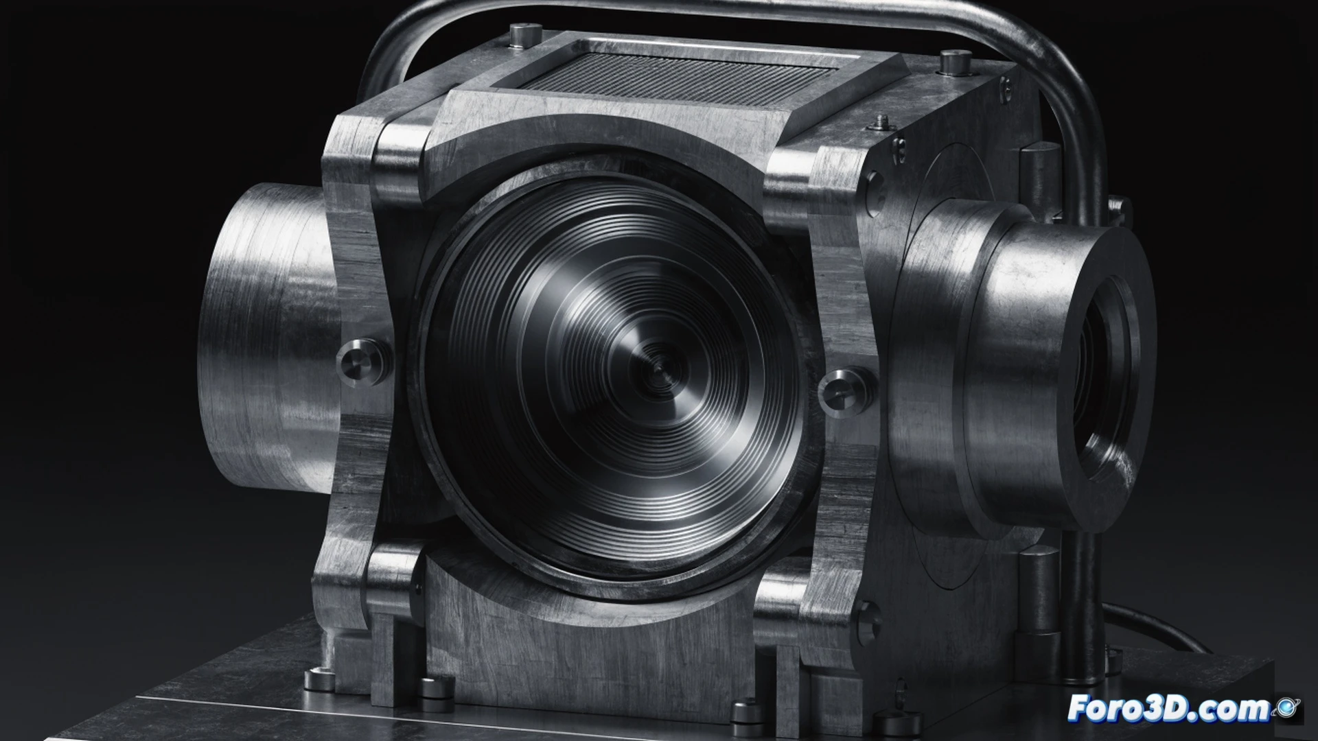 industrial recorder optical assembly with misaligned lens mount, asymmetric mechanical stress causing lens barrel tilt and optical axis deviation, structural deformation visible in metallic mounting ring, cross-section view showing lens shift from center axis, engineering visualization with semi-transparent overlay of force vectors and displacement gradients, COMSOL Multiphysics simulation data displayed as color-coded stress map on recorder chassis, GOM Inspect 3D scan mesh showing geometric distortion patterns, photorealistic technical illustration, cold blue LED lighting on aluminum housing, precision machined surfaces with micro-cracks at stress points, dramatic shadows emphasizing mechanical failure, ultra-detailed industrial components, cinematic engineering render