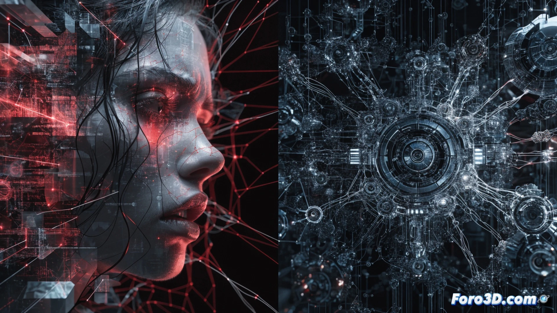 Photorealistic digital illustration of a dark server room, multiple screens displaying encrypted forum threads and GPS tracking interfaces, a pair of hands typing on a keyboard while a woman's silhouette is trapped behind a translucent digital wall of binary code and padlock icons, red alert symbols flashing on a neglected security dashboard, cables resembling chains connecting to a smartphone, cinematic lighting with deep shadows and cold blue tones, ultra-detailed hardware components, surveillance camera lens reflecting a distorted face, technical engineering visualization style