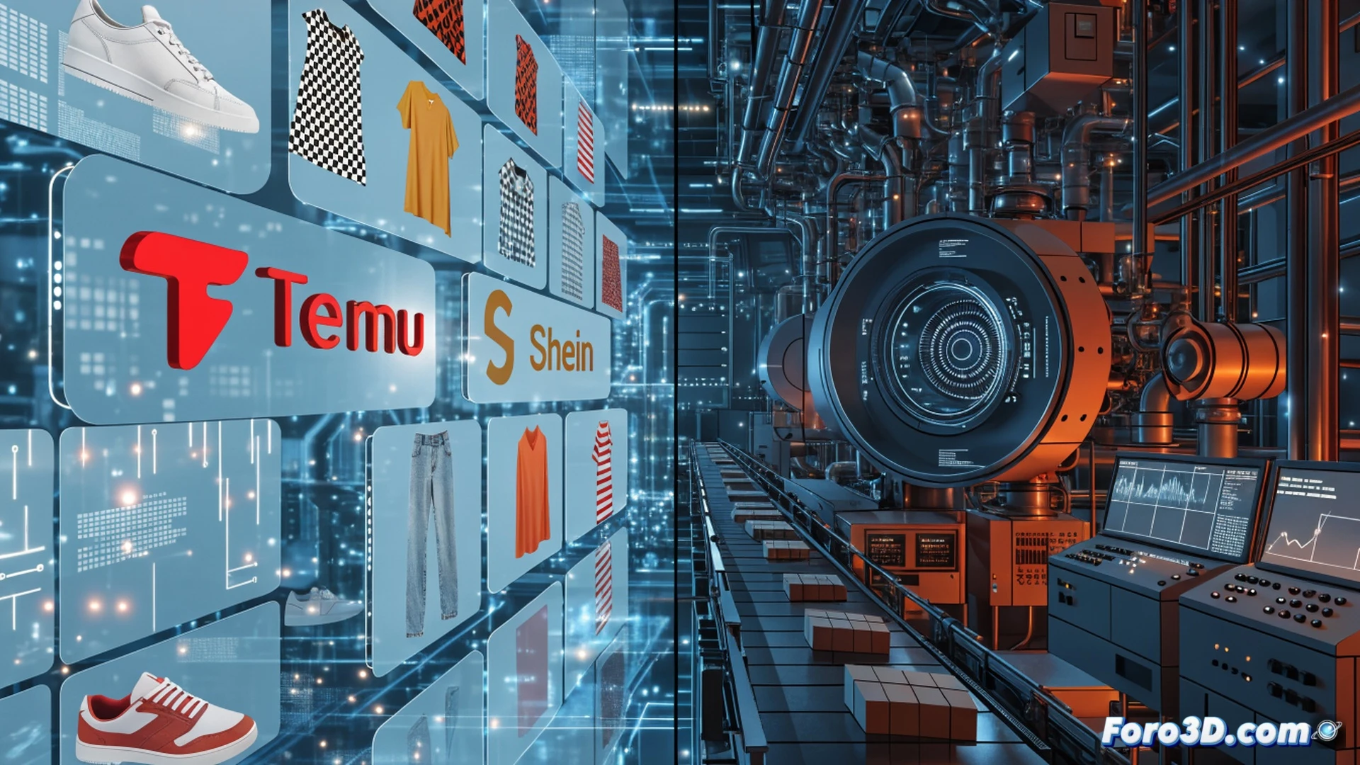 customs inspection station at European border, Temu and Shein packages moving along conveyor belt, automated scanning machine detecting illegal items with red alert lights flashing, customs officer holding a damaged electronic device with visible warning symbols, 3 euro tax stamp being applied to package while digital payment terminal shows transaction, technical engineering visualization, conveyor system with industrial rollers and robotic arms, photorealistic style, overhead bright lighting, metallic surfaces reflecting, detailed mechanical components, cinematic depth of field, safety barriers and warning signs visible