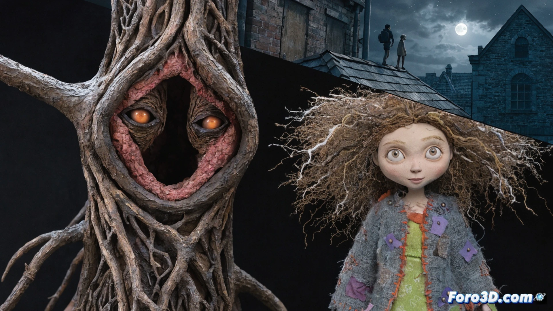 stop-motion animator adjusting a miniature puppet of a wild forest creature on a detailed scale-model set, hands positioning articulated wooden armature under soft studio lights, clay textures and fabric costumes visible on tiny characters, hand-painted backdrop of an enchanted woodland, tools like sculpting knives and paintbrushes scattered on a workbench, cinematic technical illustration, warm amber lighting, shallow depth of field, photorealistic artisan workshop atmosphere, dust particles floating in light beams