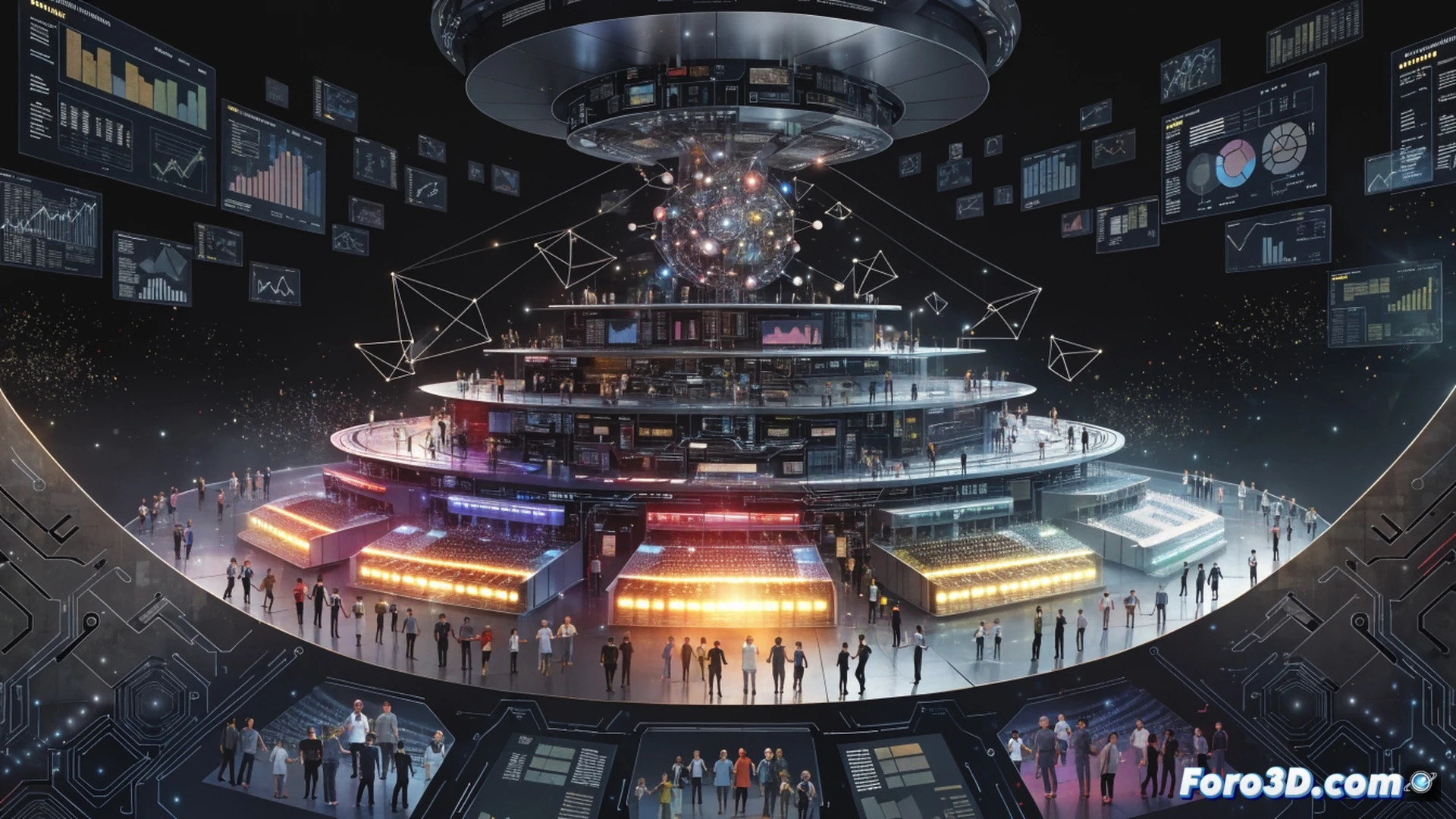 empty stadium boardroom, long mahogany table with scattered financial documents and a holographic offside line system display, one empty chair with a Real Madrid crest projected faintly above it, club representatives in suits pointing at graphs showing rising revenue and ticket price trends, a transparent tablet showing automated offside detection software interface, cinematic technical illustration style, warm dramatic lighting from pendant lamps, photorealistic corporate environment, shallow depth of field emphasizing the absent chair and digital overlay
