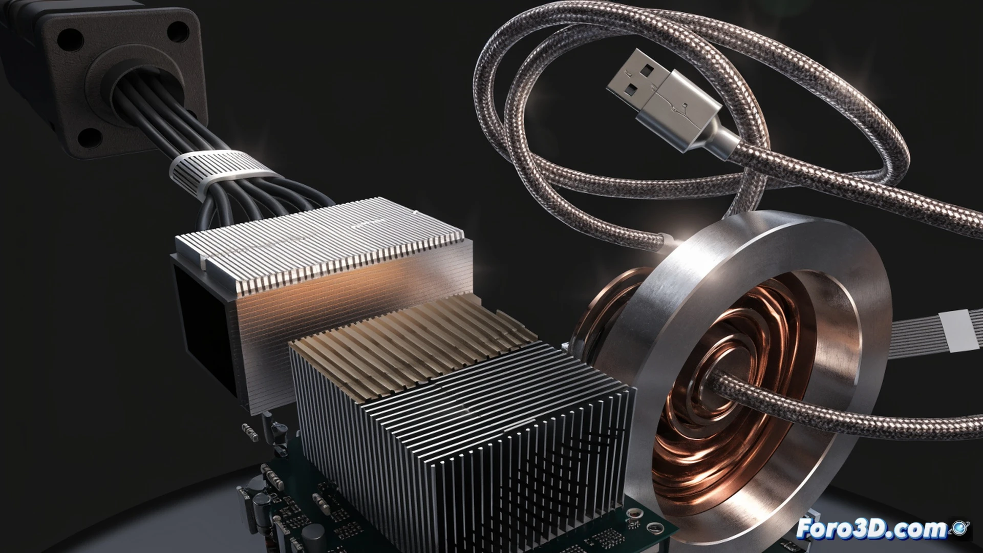 photorealistic technical illustration, Linux desktop workstation showing a 4K video capture process at 60fps, USB 3.2 Gen 2 cable connected to an Elgato 4K X capture card, live video stream being processed by kernel-level drivers, waveform monitor and frame rate counter on screen displaying 3840x2160 resolution at 60 frames per second, high-speed data transfer visualization with glowing blue data packets flowing through the USB cable at 10 Gbps, gaming console or camera feeding HDMI signal into the capture card, cinematic lighting with cool blue and warm orange tones, ultra-detailed motherboard and GPU components visible through glass side panel, motion blur on spinning cooling fans, realistic cable management, engineering visualization style
