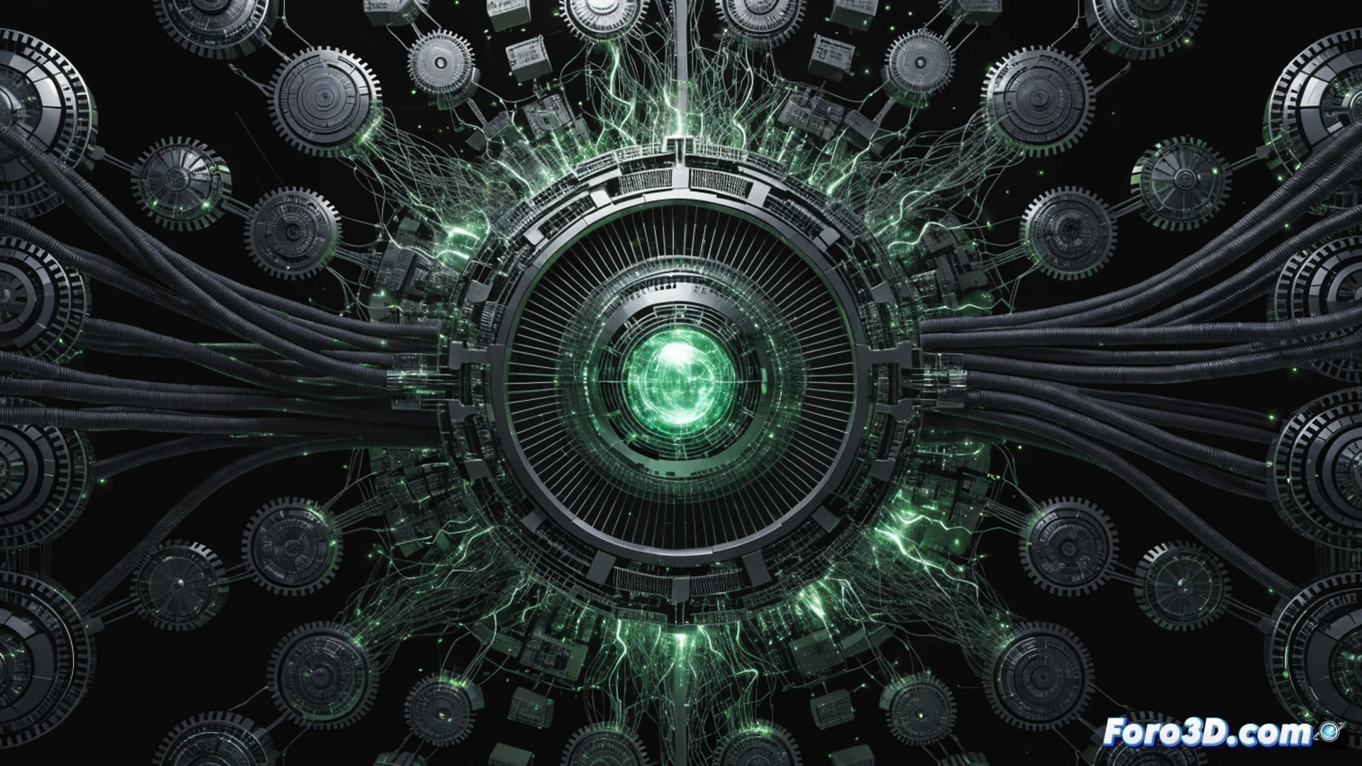 cinematic scene of a massive metallic server core being reactivated, blue and amber neural network lights flickering along curved circuitry, a holographic security lock interface floating above with multiple authorization keys aligning, government seal emblem glowing faintly on a reinforced glass wall behind, engineers in protective gear monitoring control panels, cables and cooling tubes connecting to the central AI unit, photorealistic technical illustration, dramatic industrial lighting, high-tech clean room environment, motion blur on spinning hard drives, precise engineering visualization
